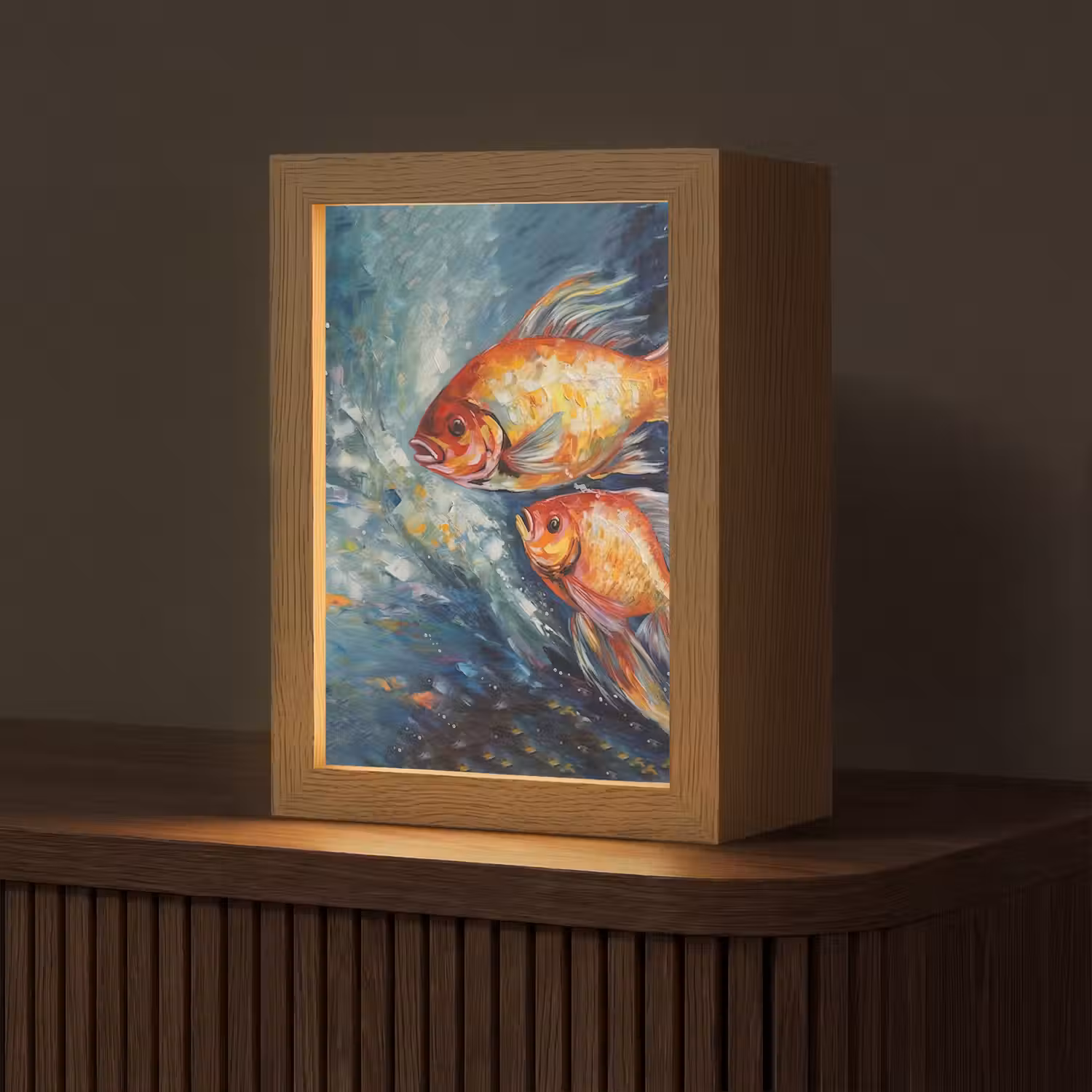 Vissen - Water - Dieren - Kunst - Olieverf Light Box met kabel (Tafellamp) klein -z3d_website
