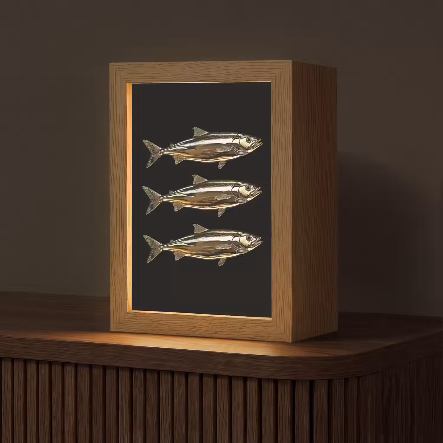 Vissen - Goud - Zwart Light Box met kabel (Tafellamp) klein -z3d_website
