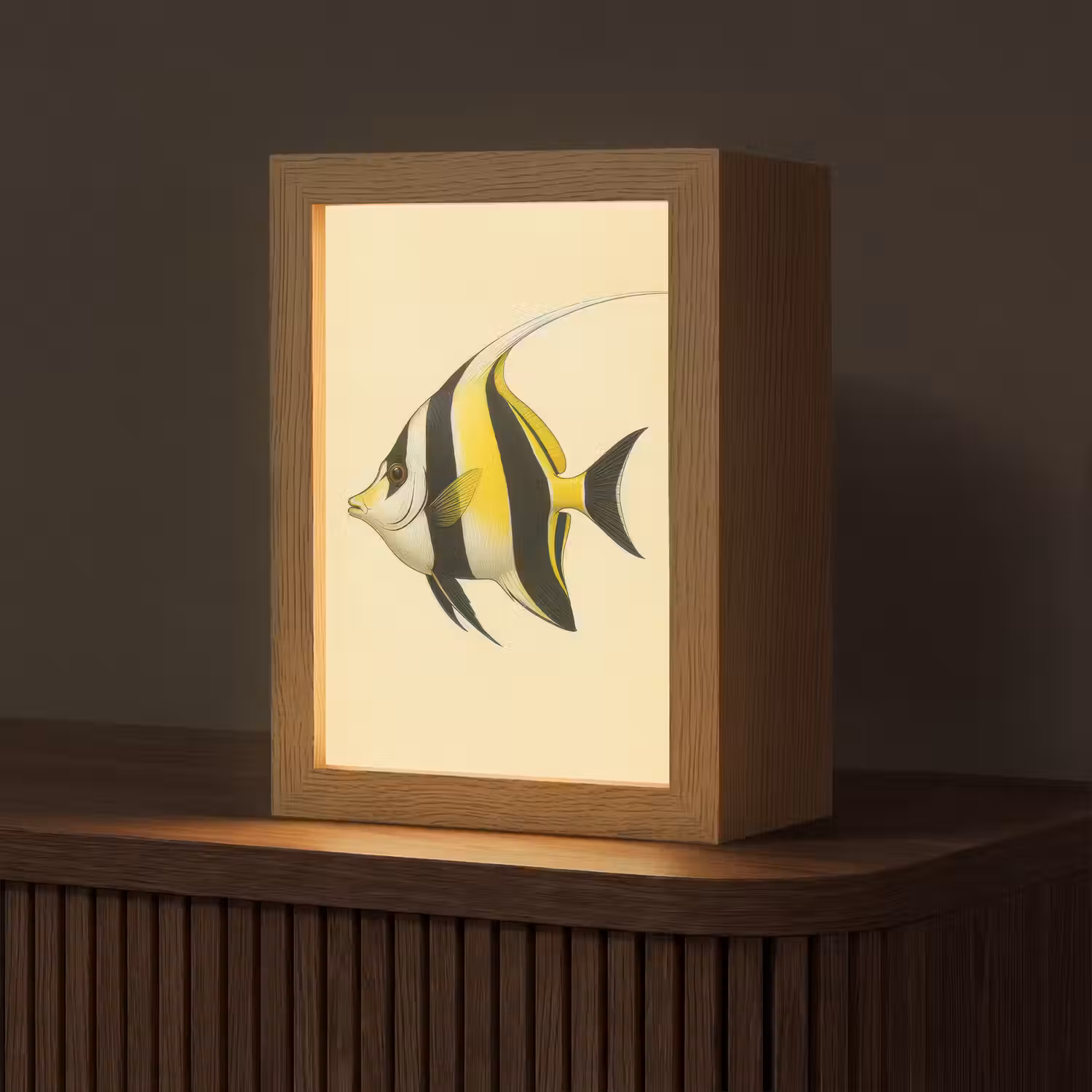 Vis - Sierlijk - Rugvin - Geel Light Box met kabel (Tafellamp) klein -z3d_website
