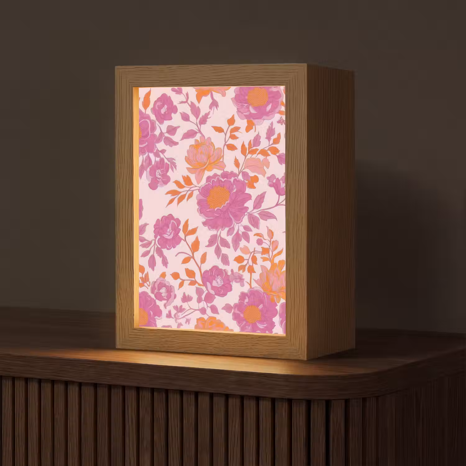 Bloemenpatroon - Roze - Oranje - Bloemen Light Box met kabel (Tafellamp) klein -z3d_website