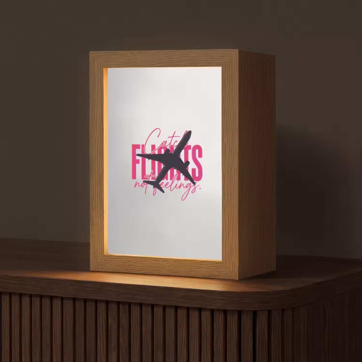 Catch flights not feelings - Vliegtuig - Roze Light Box met kabel (Tafellamp) klein -z3d_website