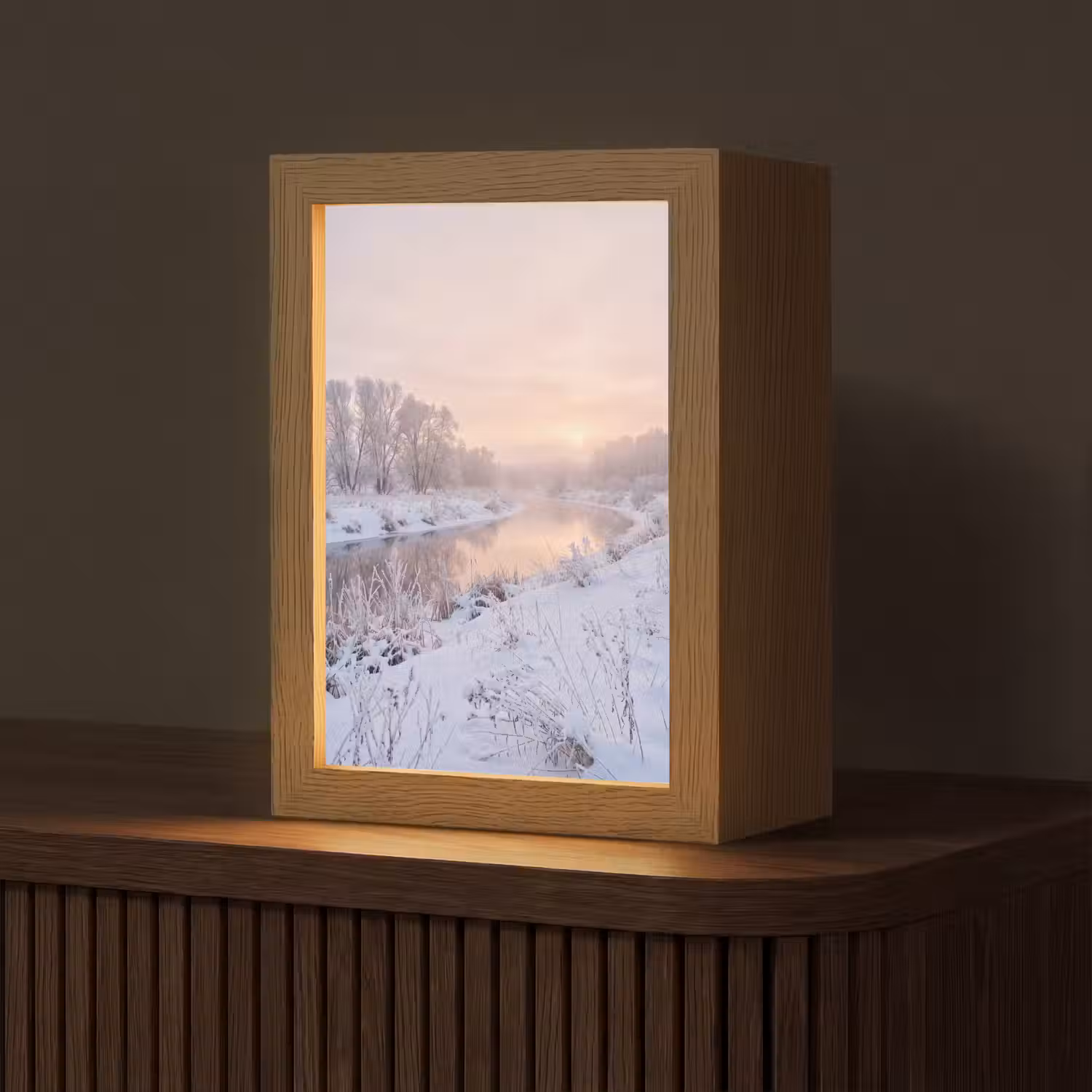 Rivier - Winter - Landschap - Sneeuw - Zonsopgang Light Box met kabel (Tafellamp) klein -z3d_website