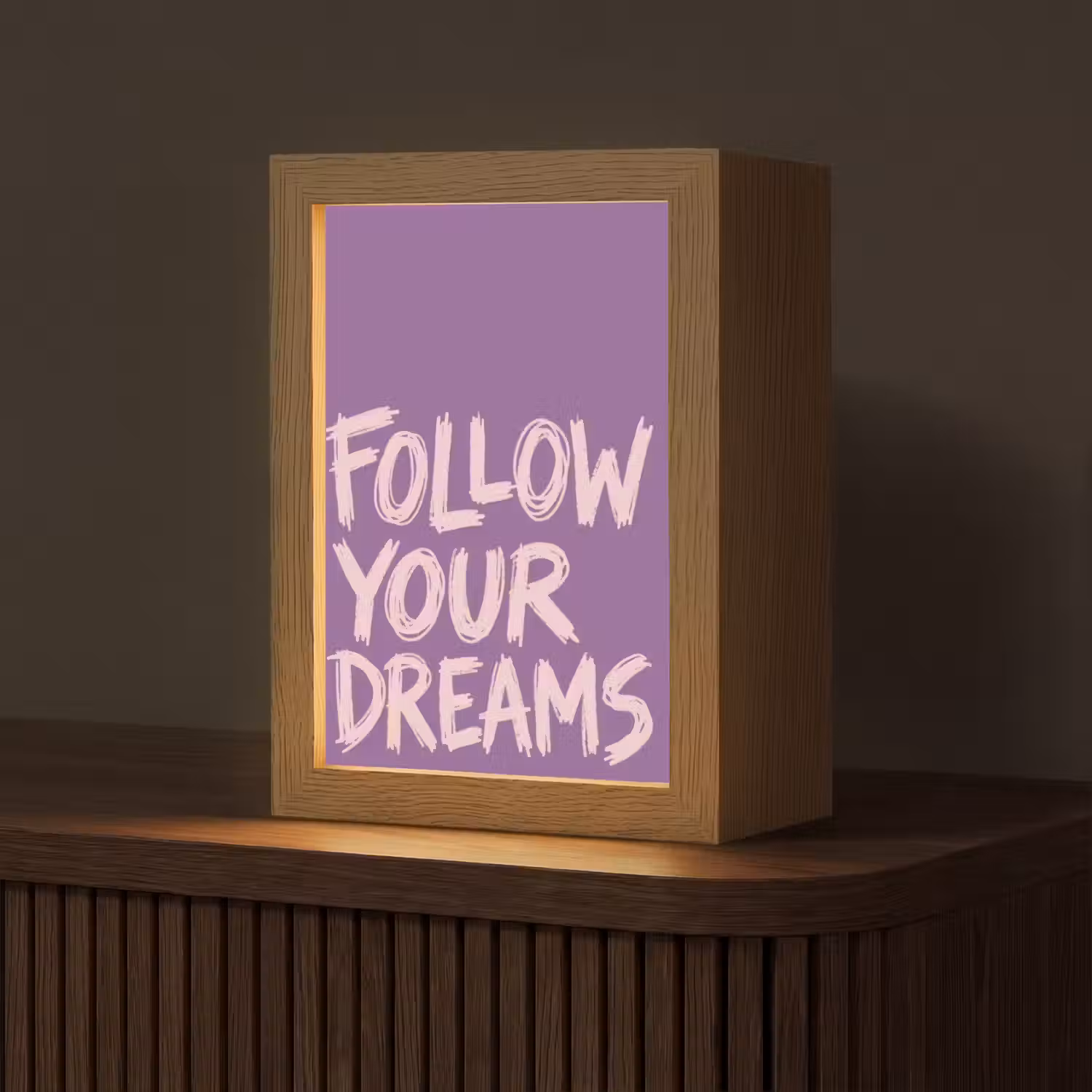 Follow your dreams - Paars - Penseeltextuur Light Box met kabel (Tafellamp) klein -z3d_website