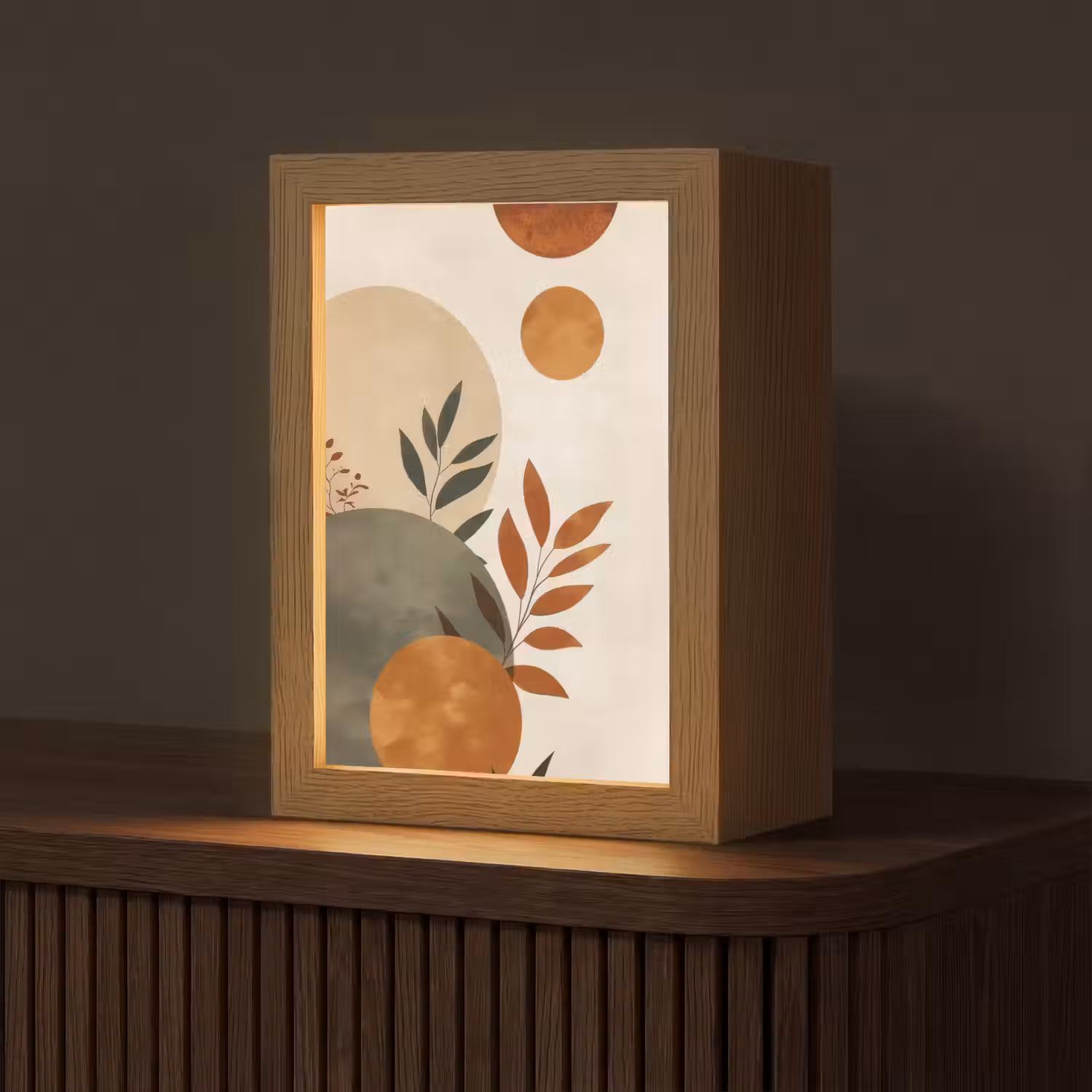 Vormen - Rond - Bladeren - Beige Light Box met kabel (Tafellamp) klein -z3d_website