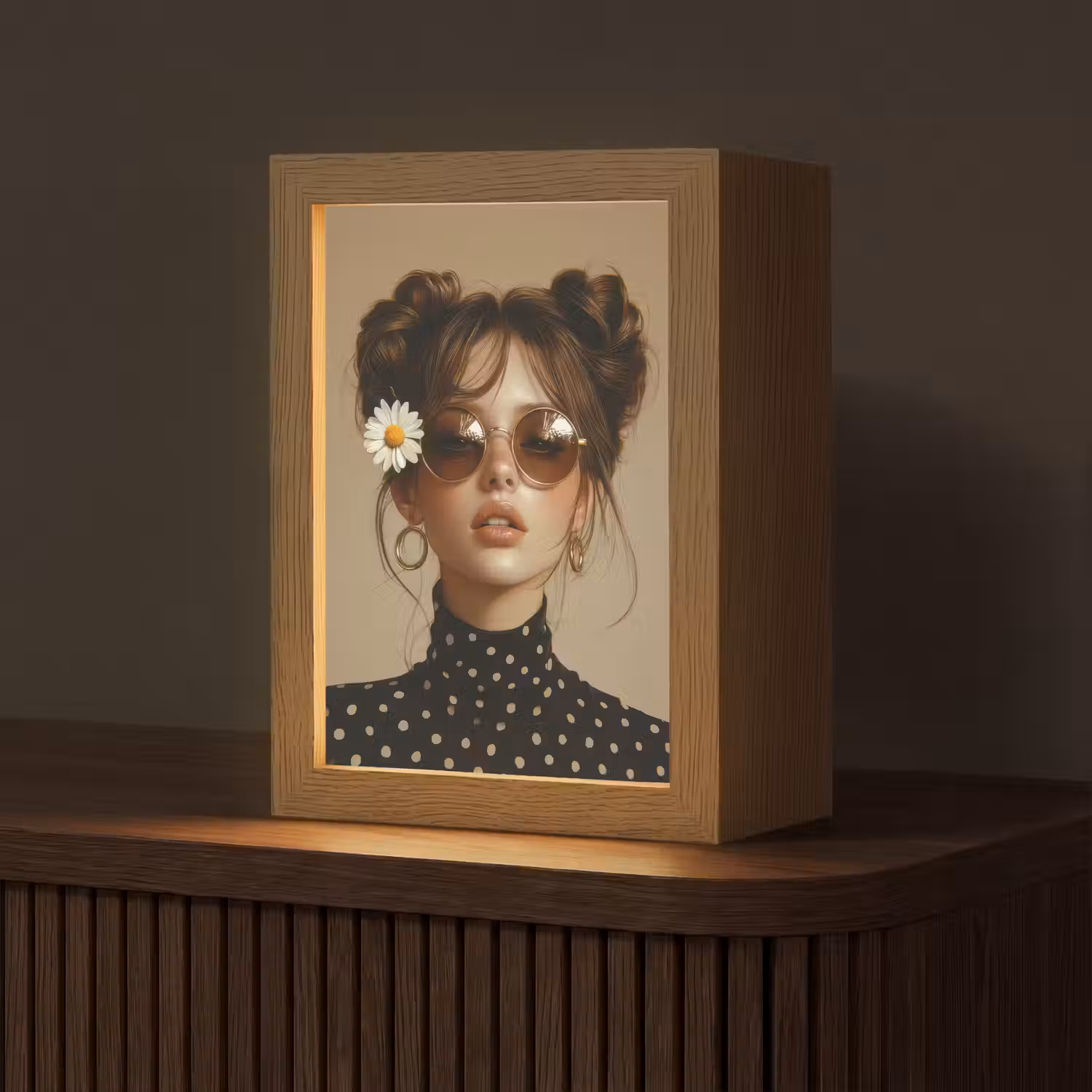 Vrouw - Beige - Bloem - Modern - Portret Light Box met kabel (Tafellamp) klein -z3d_website