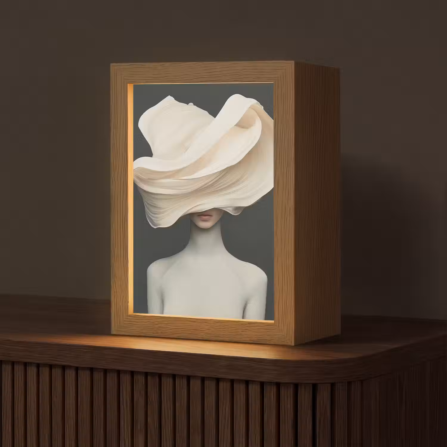 Vrouw - Beige - hoed Light Box met kabel (Tafellamp) klein -z3d_website