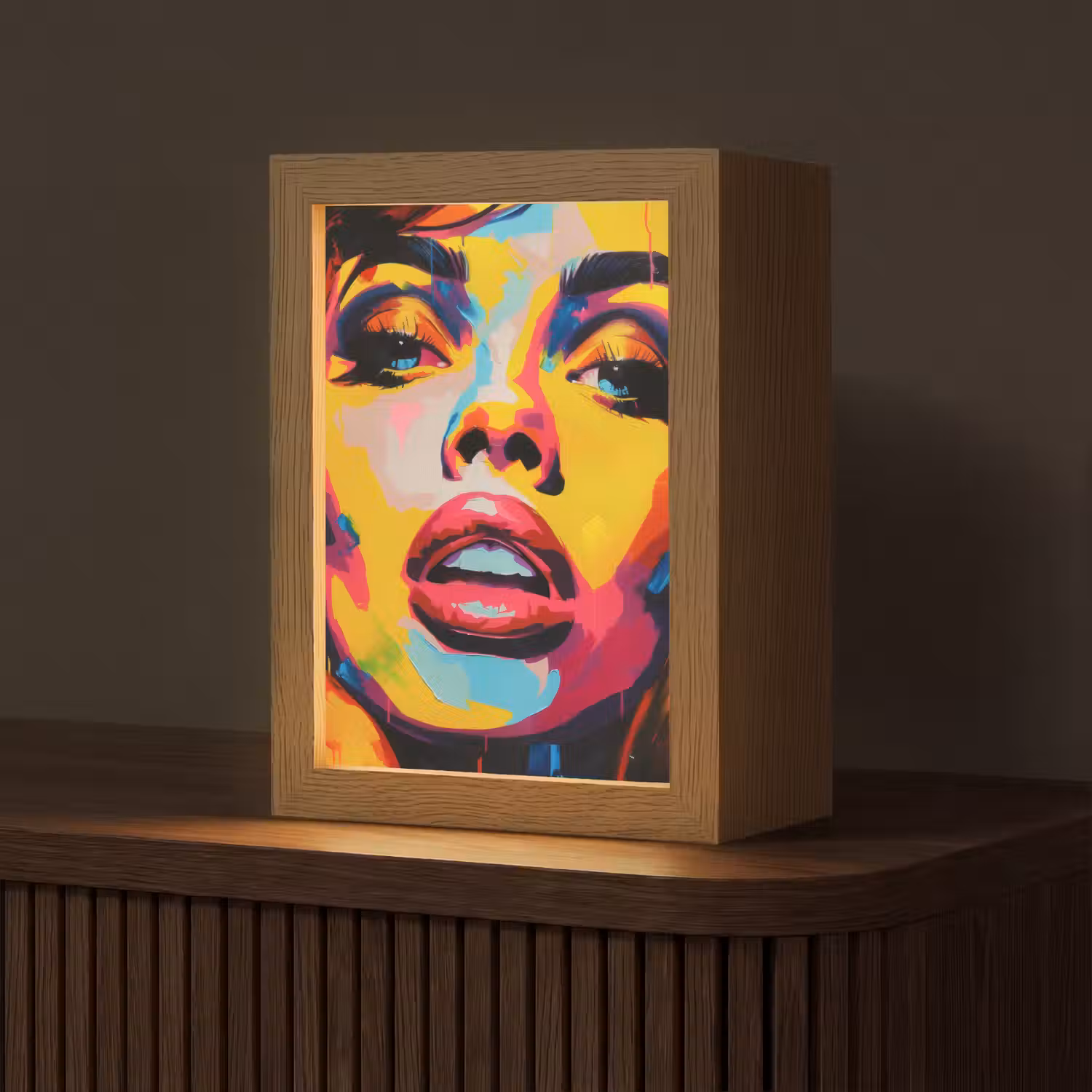 Vrouw - Gezicht - Kleurrijk Light Box met kabel (Tafellamp) klein -z3d_website
