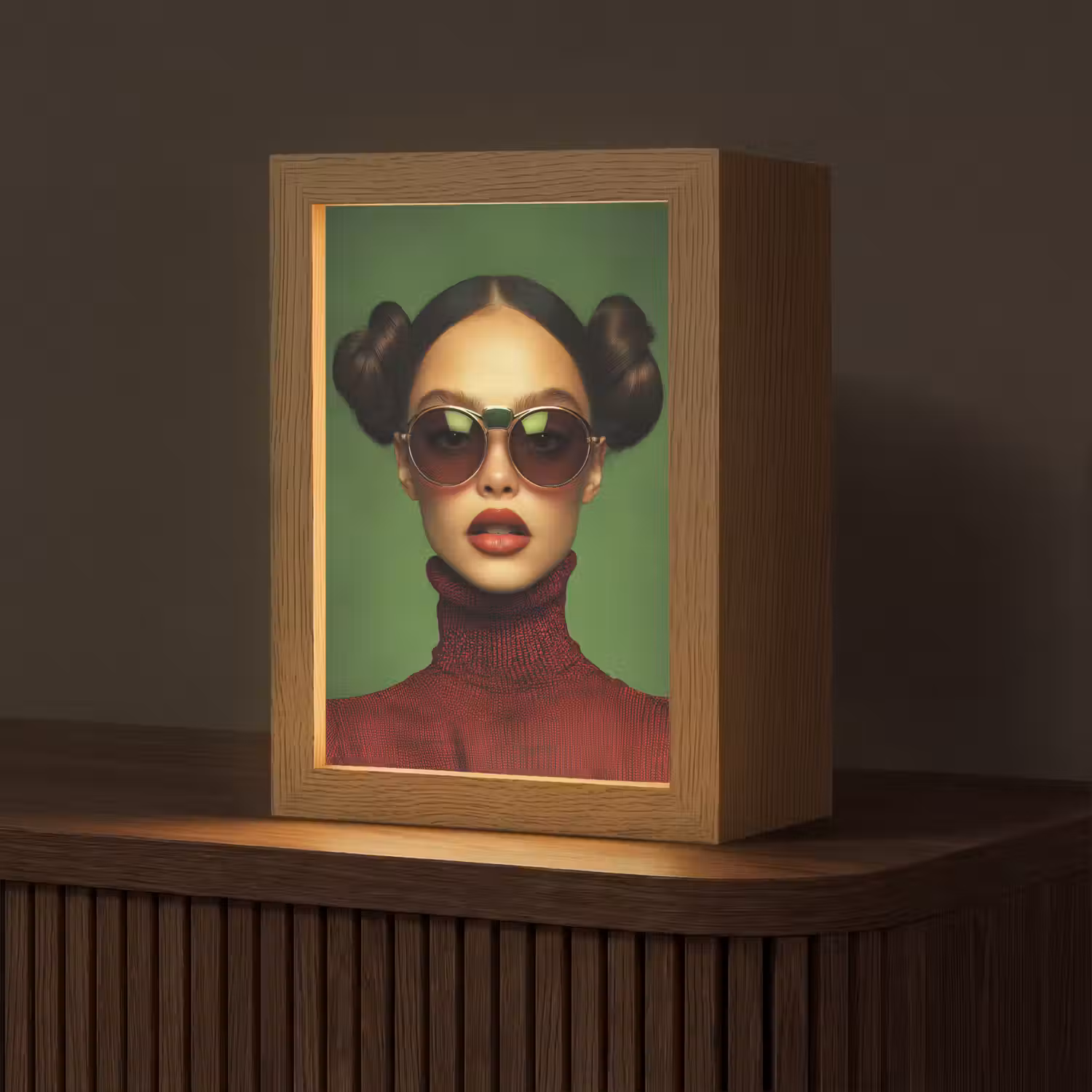 Vrouw - Groen - Bril - Aesthetic - Modern Light Box met kabel (Tafellamp) klein -z3d_website
