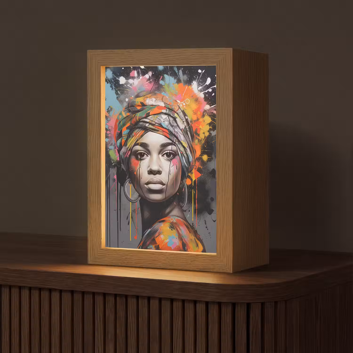 Vrouw - Hoofddoek - Graffiti - Zwart Light Box met kabel (Tafellamp) klein -z3d_website