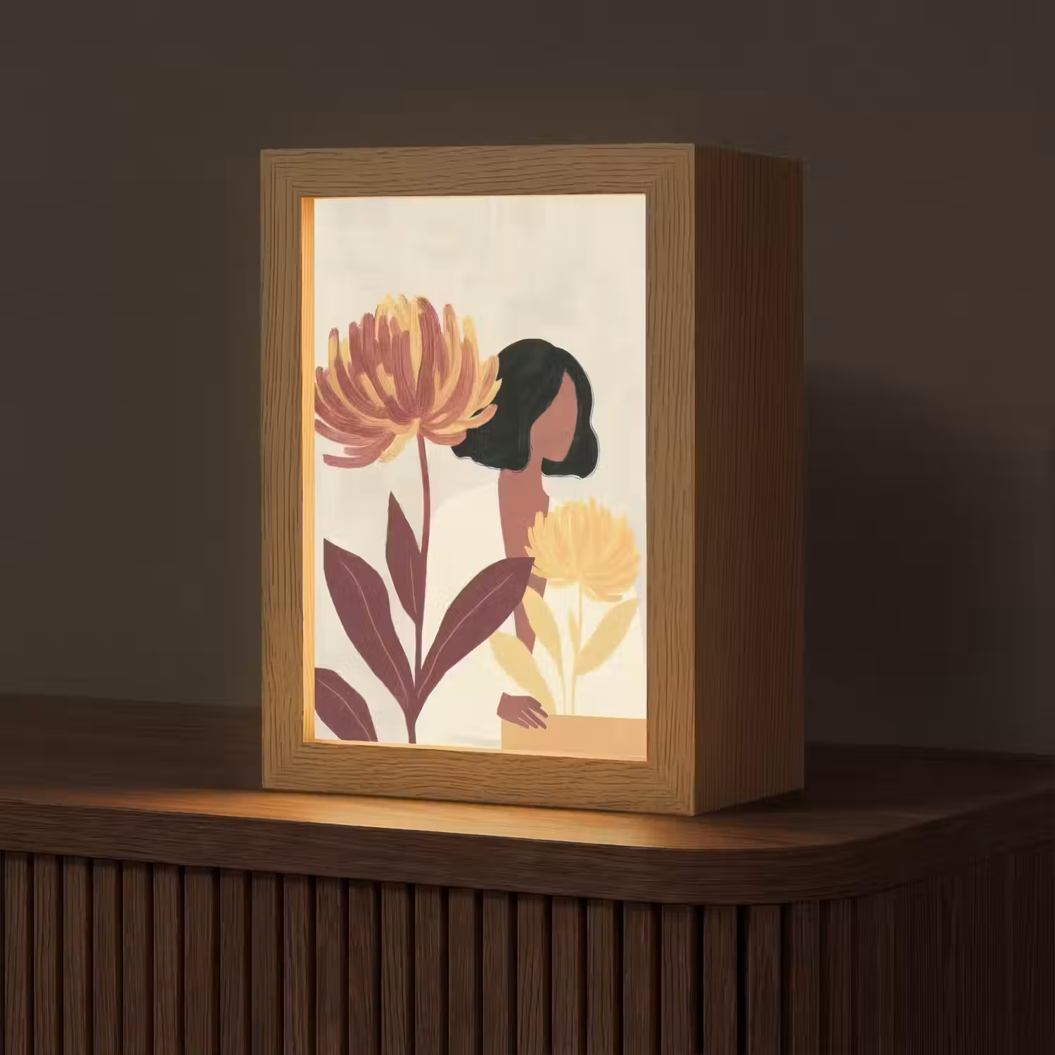 Vrouw - Minimalistisch - Bloem Light Box met kabel (Tafellamp) klein -z3d_website