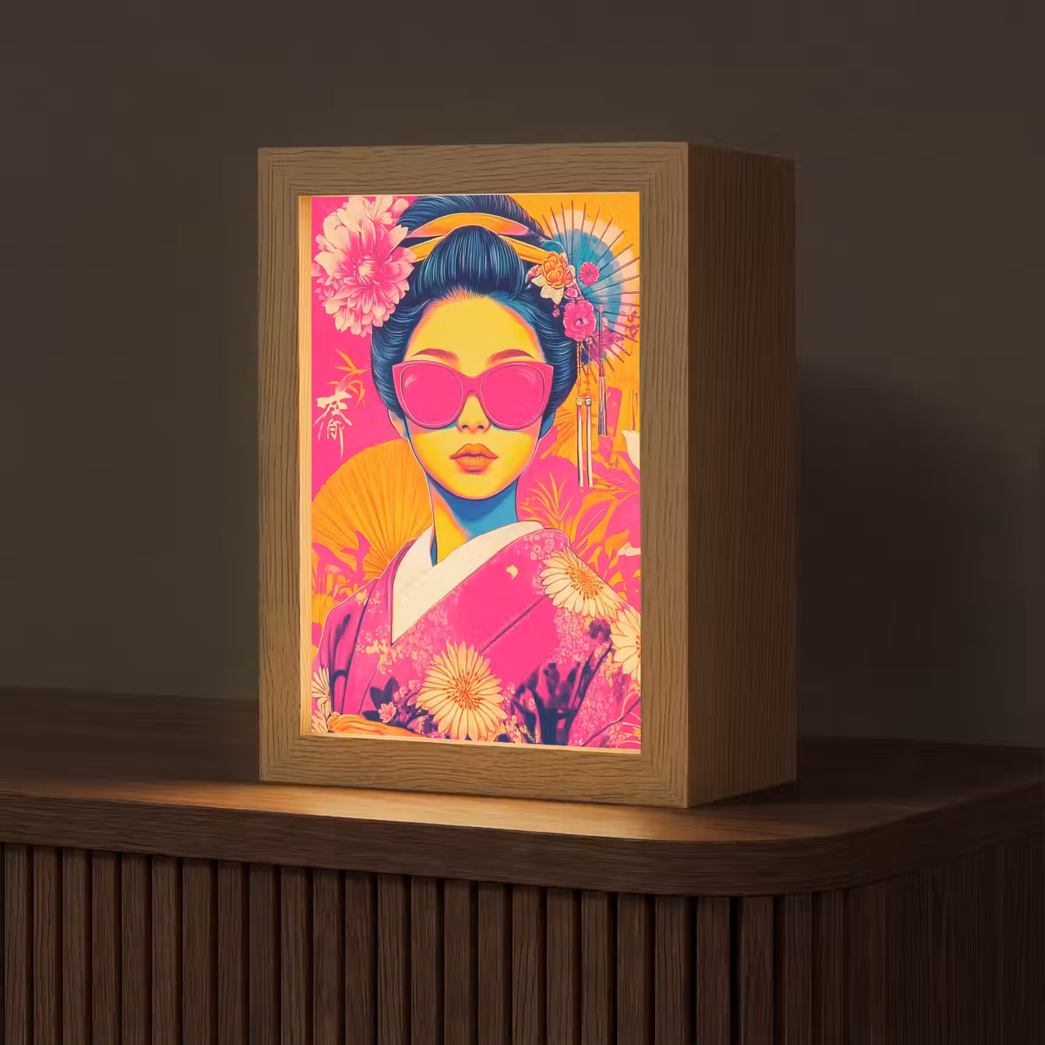 Vrouw - Zonnebril - Abstract - Oranje Light Box met kabel (Tafellamp) klein -z3d_website