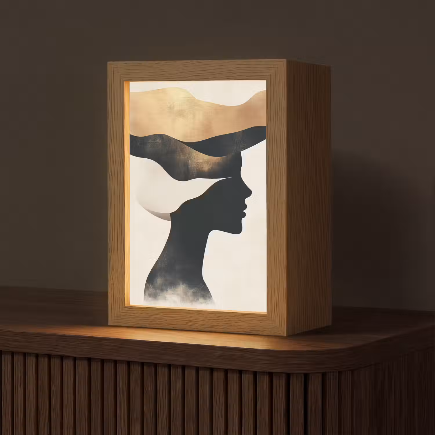 Vrouw - Golven - Zwart Light Box met kabel (Tafellamp) klein -z3d_website