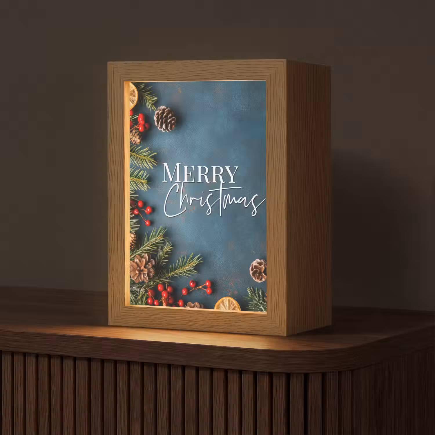 Merry Christmas - Blauw - Kerst - Winter Light Box met kabel (Tafellamp) klein -z3d_website