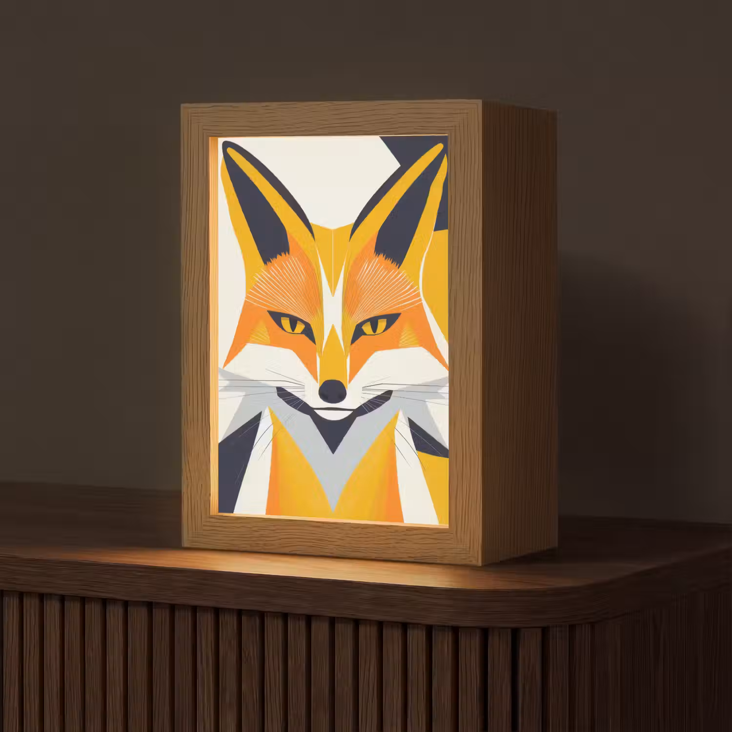 Vos - Oranje - Abstract - Driehoeken Light Box met kabel (Tafellamp) klein -z3d_website