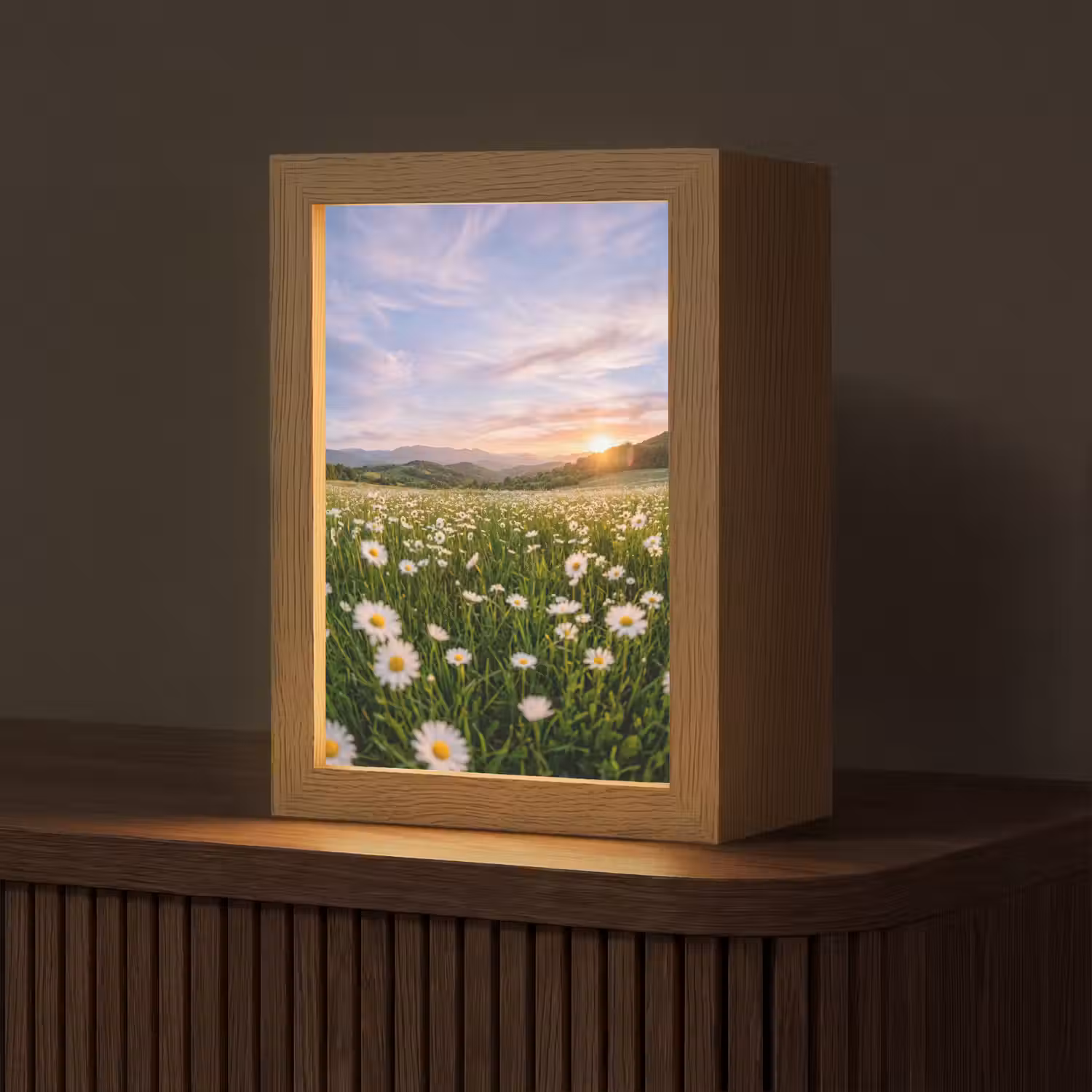 Madelief - Veld - Heuvels - Groen Light Box met kabel (Tafellamp) klein -z3d_website