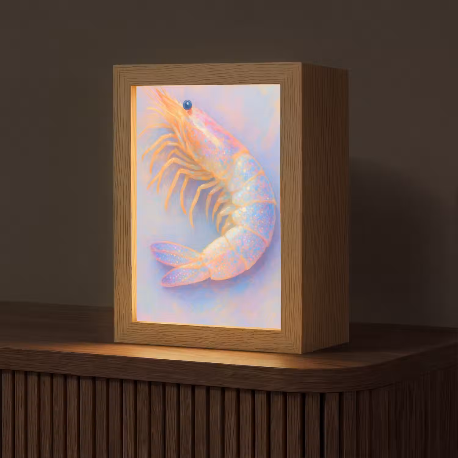 Garnaal - Subtiele structuur - Blauw - Roze Light Box met kabel (Tafellamp) klein -z3d_website