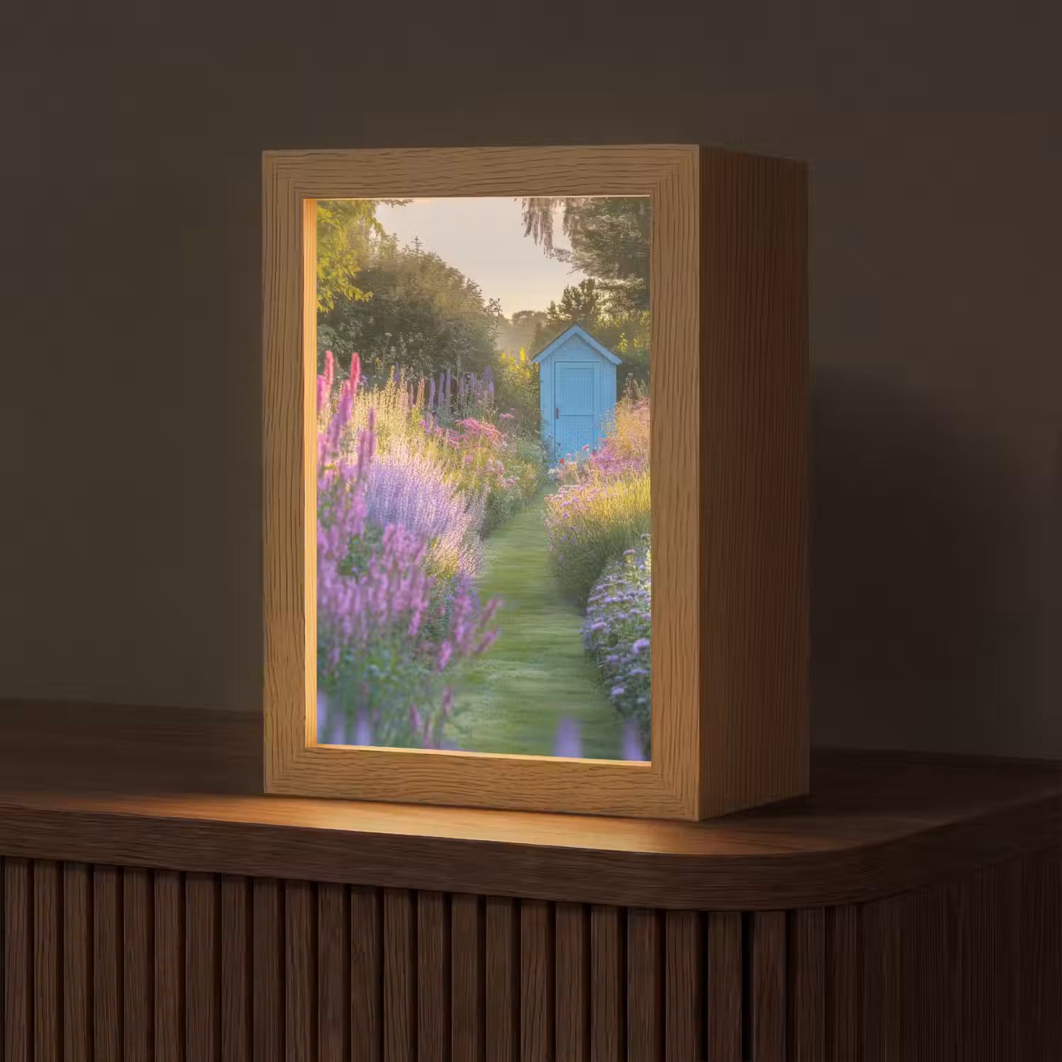 Tuinhuisje - Blauw - Bloemen Light Box met kabel (Tafellamp) klein -z3d_website