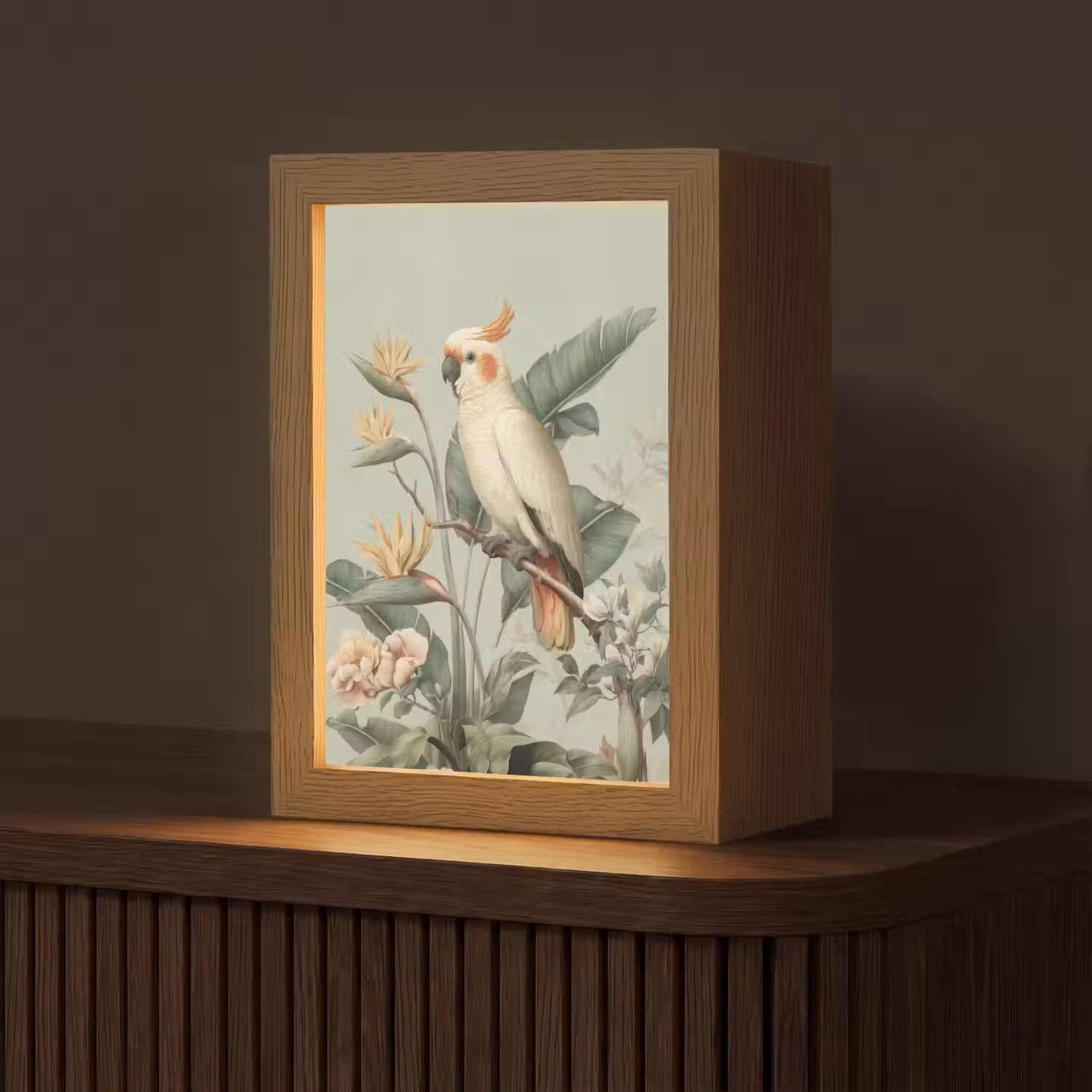Gele kuifkaketoe - paradijsvogelbloemen - Groen Light Box met kabel (Tafellamp) klein -z3d_website