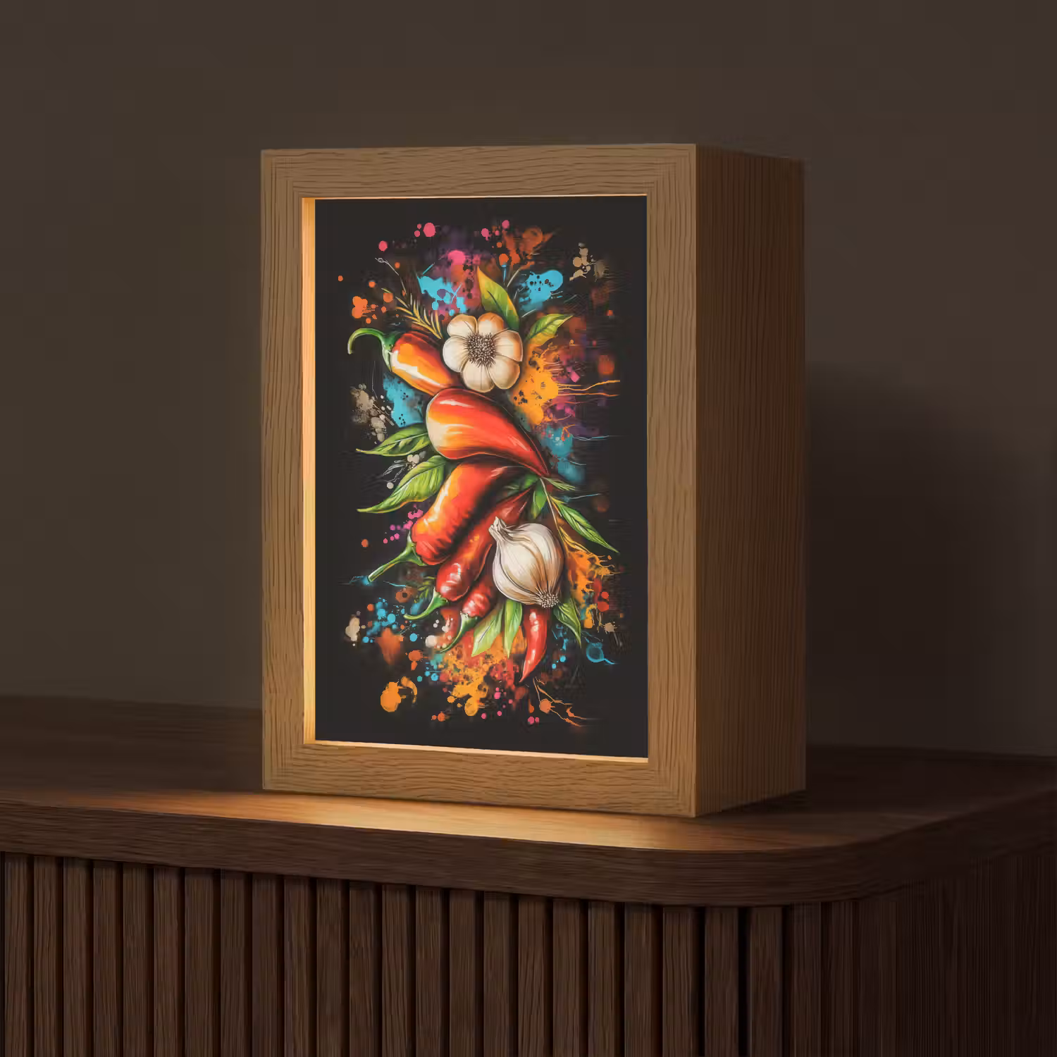Groente - Peper - Knoflook - Graffiti - Verf - Kleurrijk Light Box met kabel (Tafellamp) klein -z3d_website