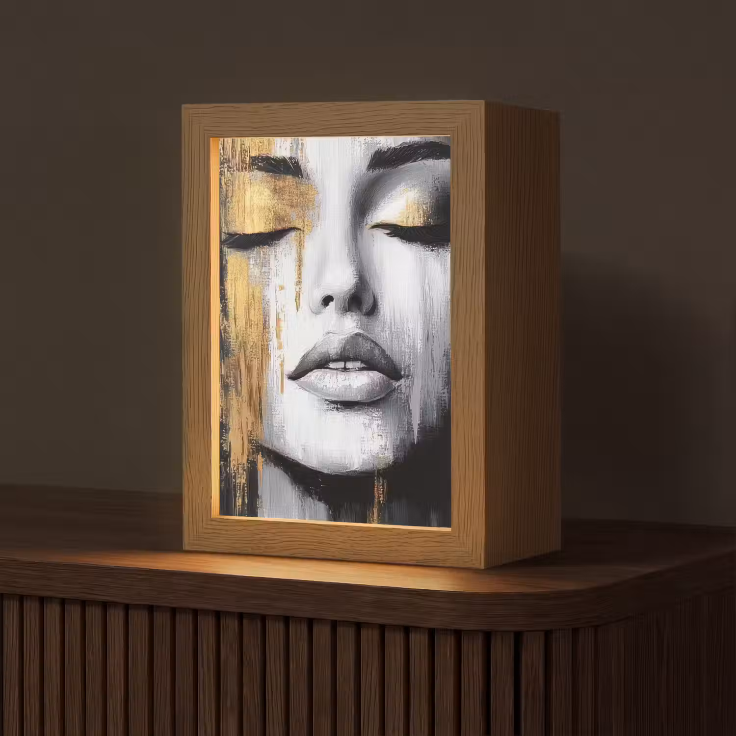 Gezicht - Vrouw - Penseelstreken - Abstract Light Box met kabel (Tafellamp) klein -z3d_website