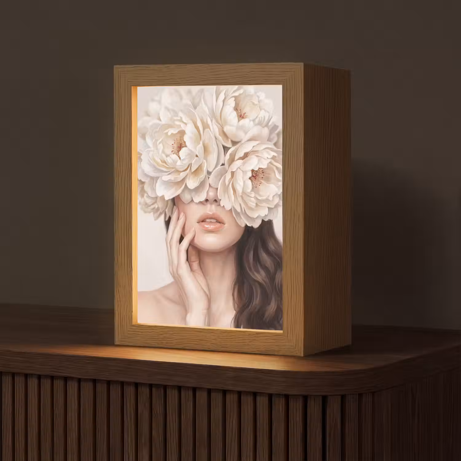 Gezicht - Pioenrozen - Crème Light Box met kabel (Tafellamp) klein -z3d_website