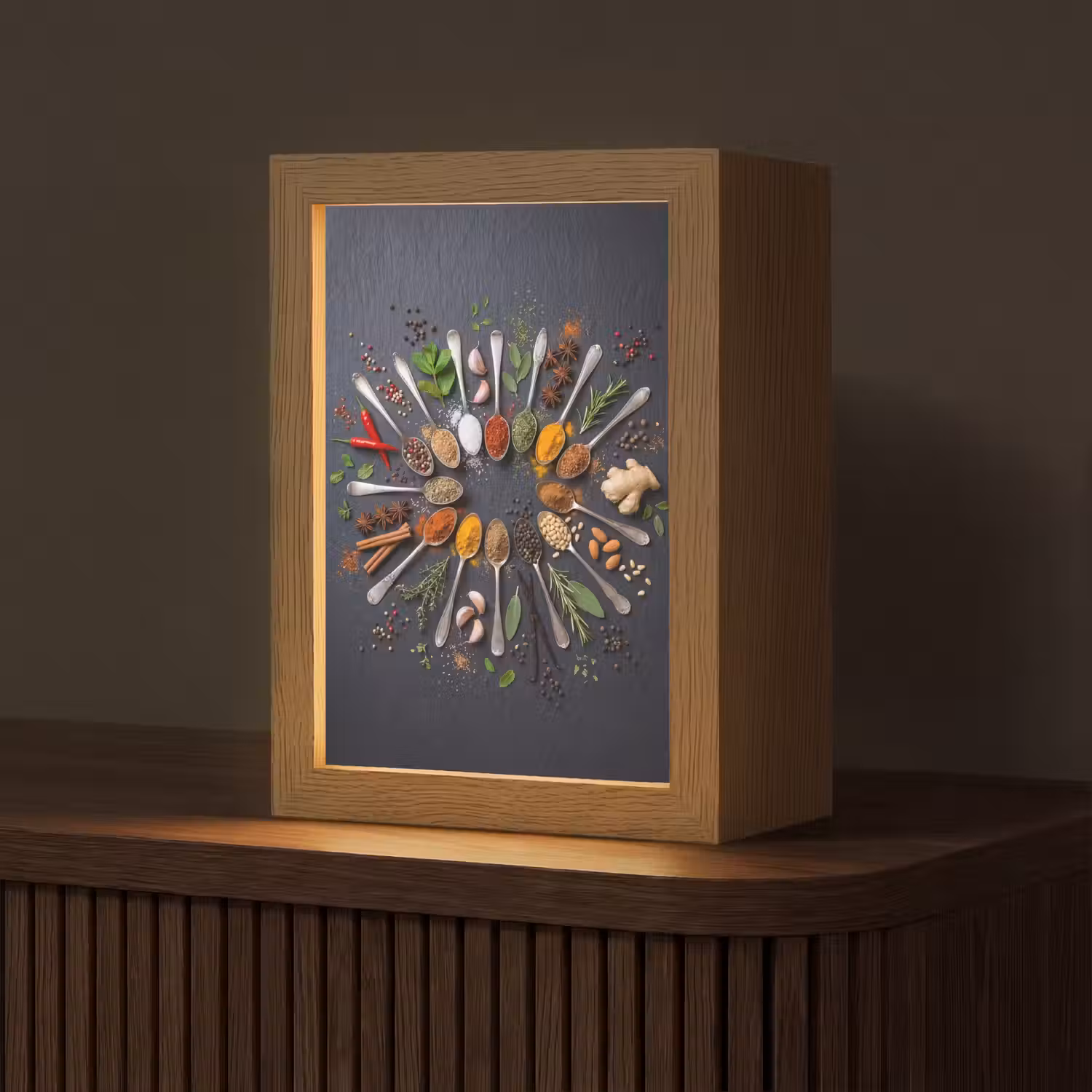 Kruiden - Lepels - Culinair - Kleurrijk - Sfeervol Light Box met kabel (Tafellamp) klein -z3d_website