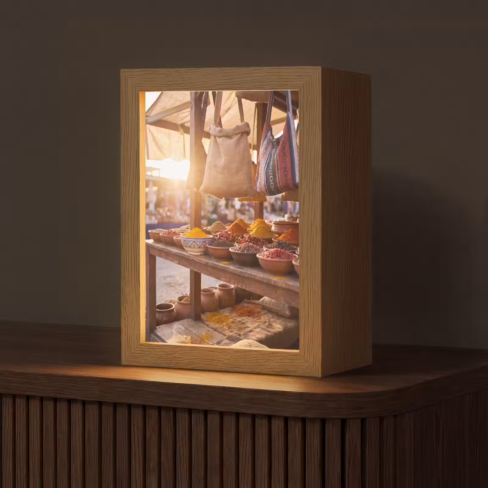 Tischlampe - Gewürze – Markt – Bunt - Specerijen - Markt - Kleurrijk Light Box met kabel (Tafellamp) klein