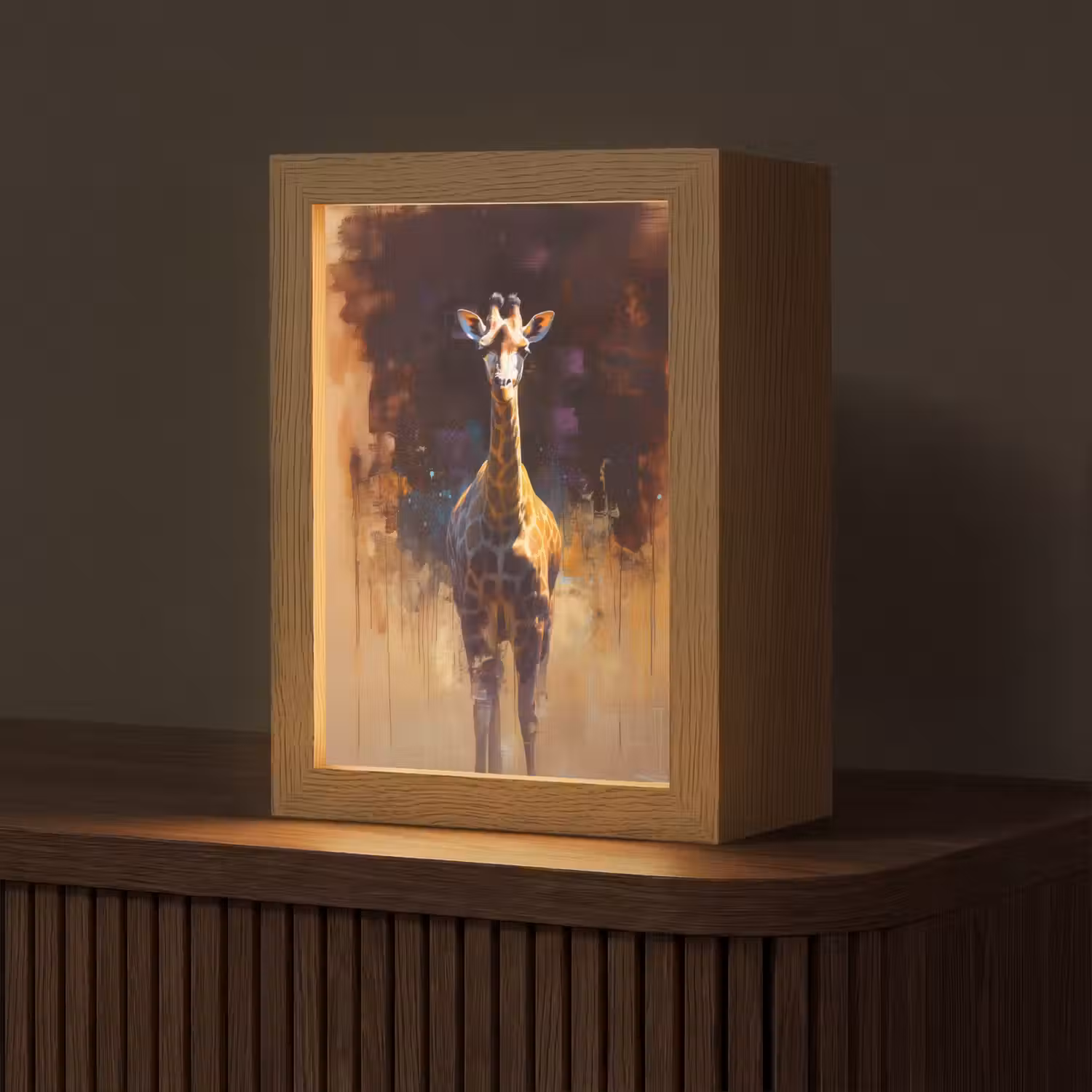 Giraf - Bruin - Abstract - Geschilderd Light Box met kabel (Tafellamp) klein -z3d_website
