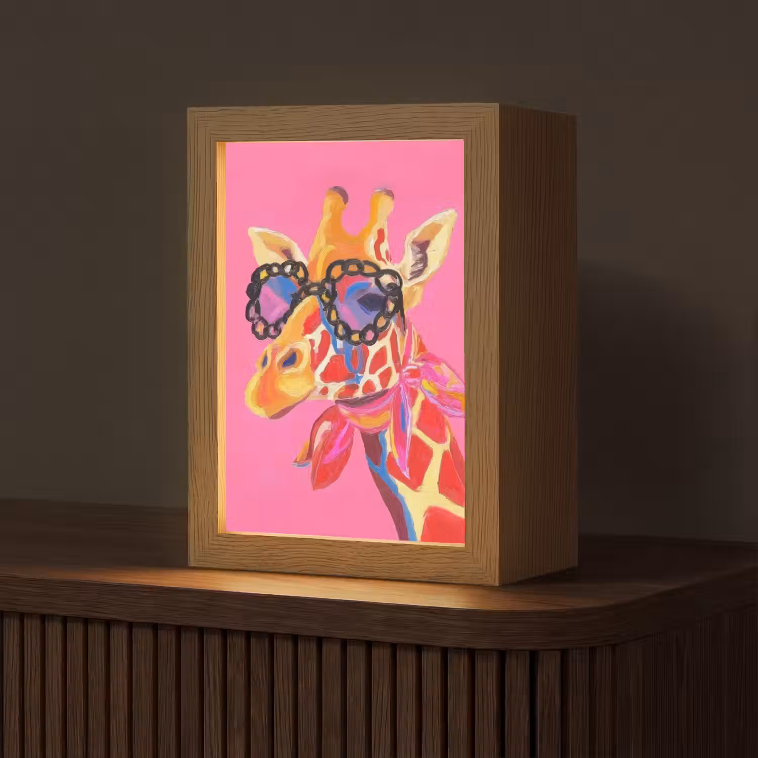 Giraf - Roze - Bril - Sjaal Light Box met kabel (Tafellamp) klein -z3d_website