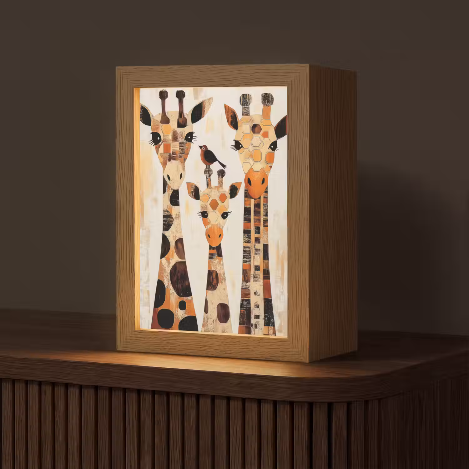 Giraffen - Cartoon - Crème Light Box met kabel (Tafellamp) klein -z3d_website
