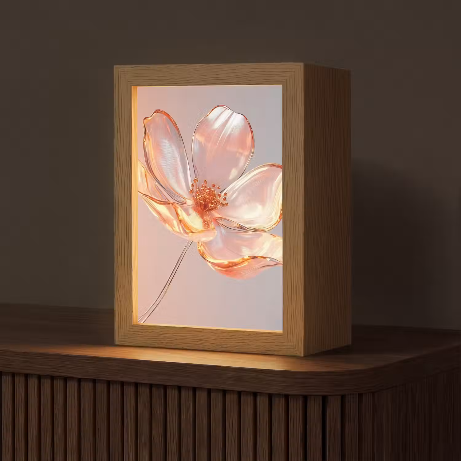 Glazen - Bloem - Roze Light Box met kabel (Tafellamp) klein -z3d_website