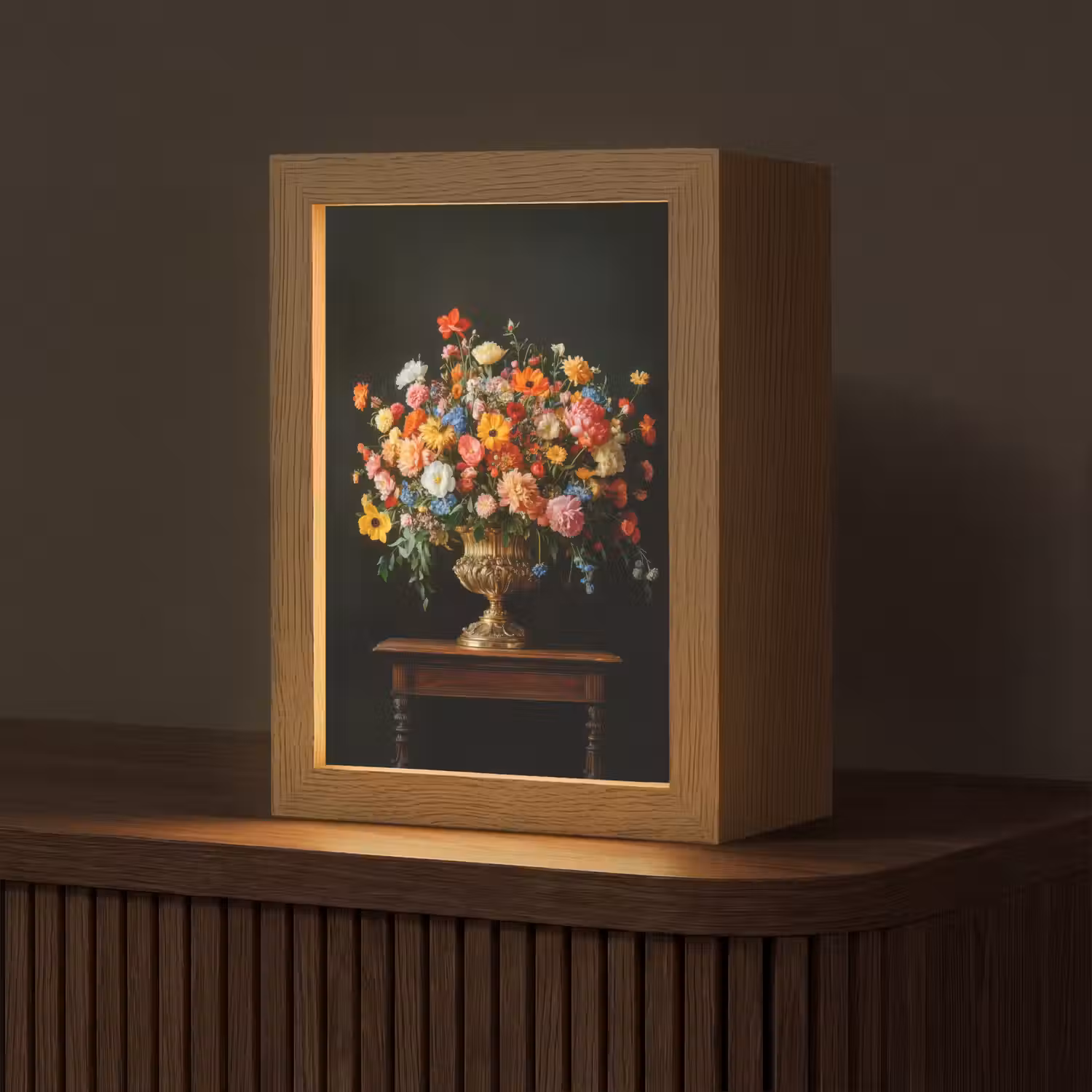 Goud - Bloemen - Kleuren - Vaas Light Box met kabel (Tafellamp) klein -z3d_website