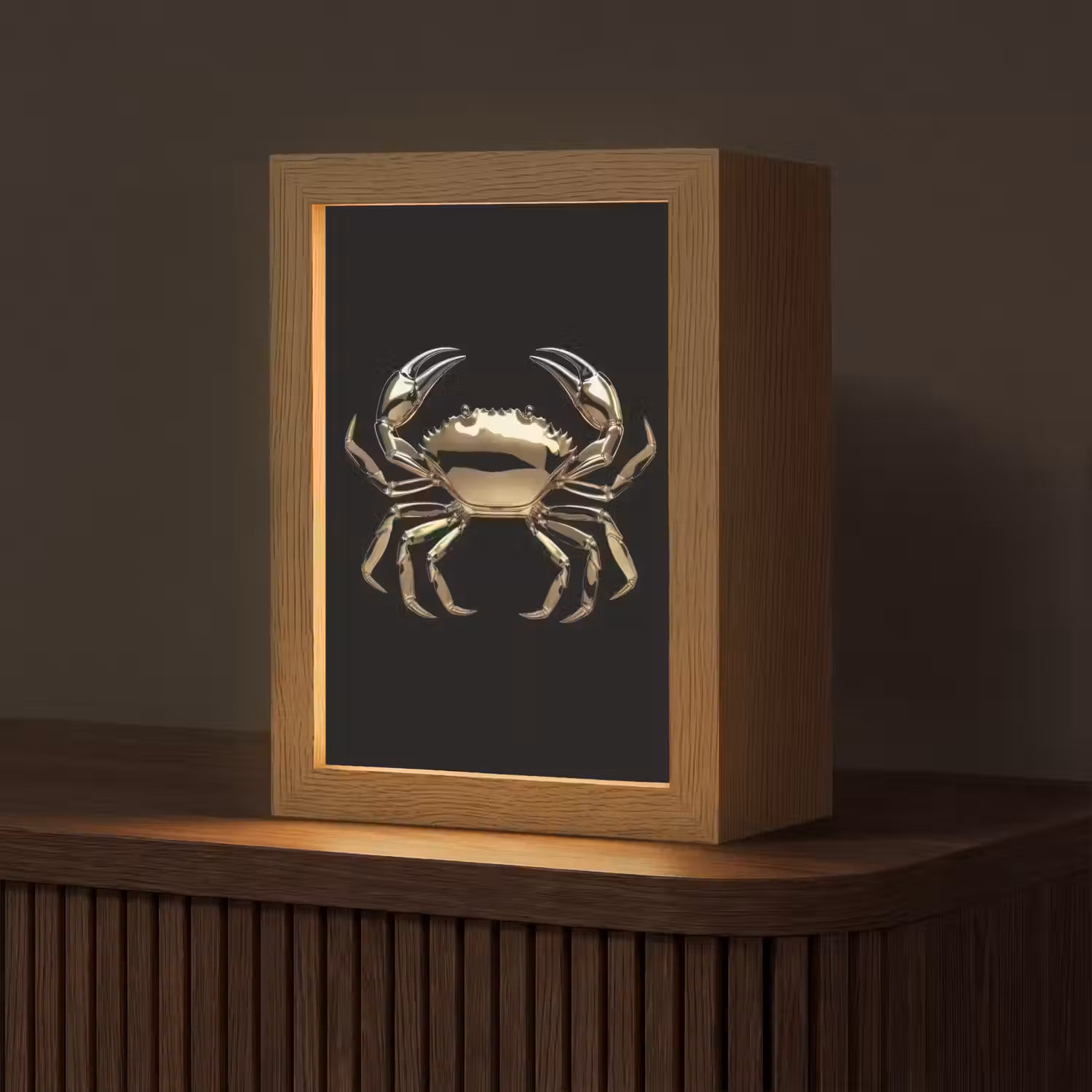 Goud - Krab - Dieren - Zwart Light Box met kabel (Tafellamp) klein -z3d_website