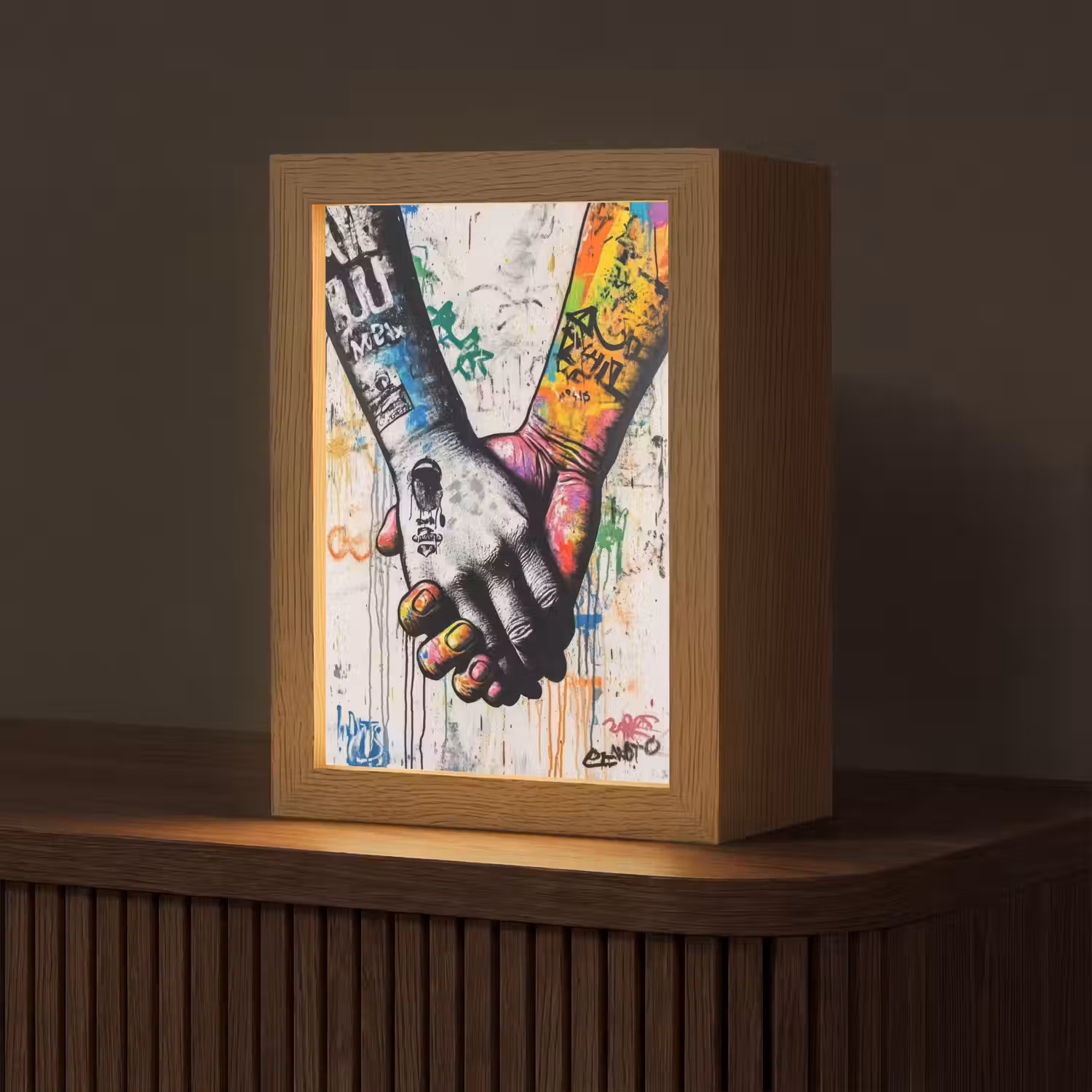 Graffiti - Handen - Vintage - Street art Light Box met kabel (Tafellamp) klein -z3d_website