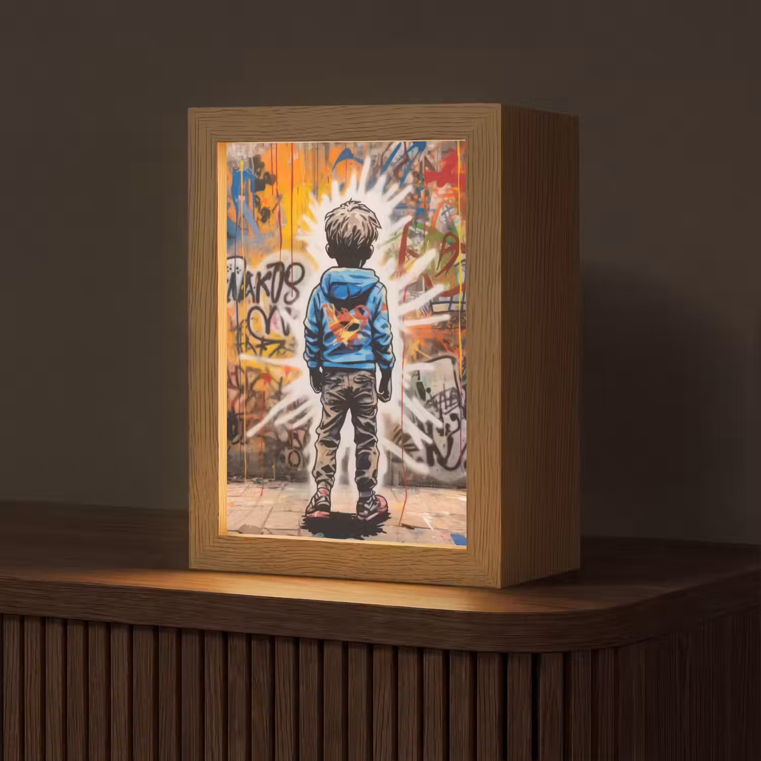 Graffiti - Jongen - Kleuren - Street Art Light Box met kabel (Tafellamp) klein -z3d_website