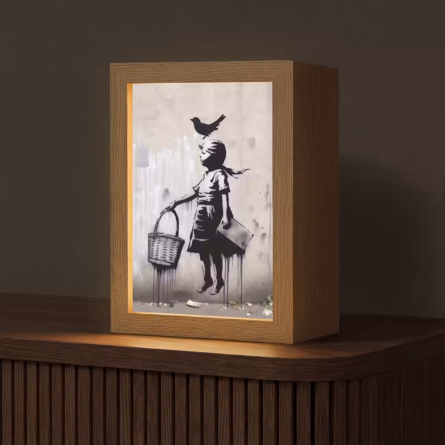 Graffiti - Meisje - Vogel - Street Art - Banksy Style Light Box met kabel (Tafellamp) klein -z3d_website