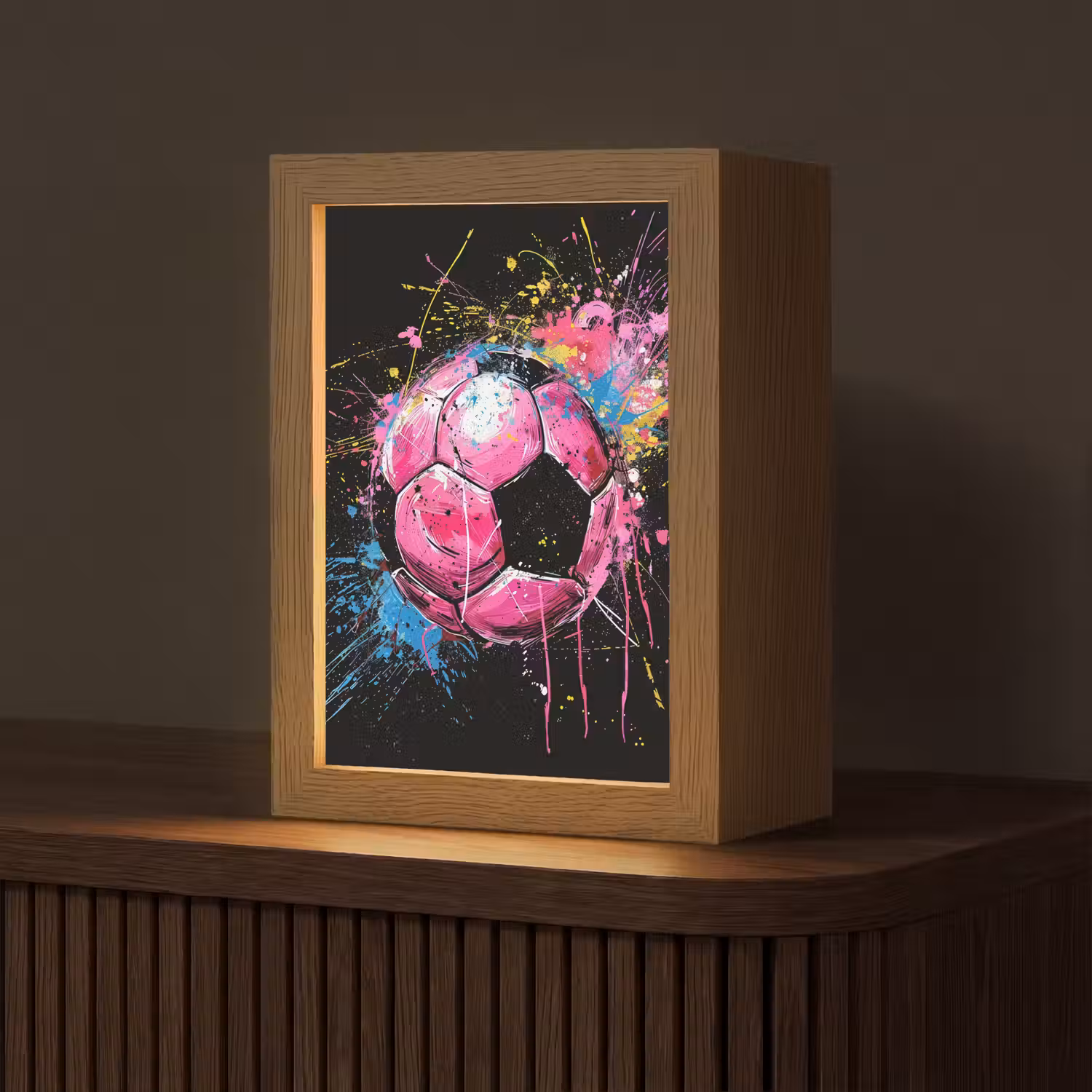 Graffiti - Sport - Voetbal - Bal - Roze Light Box met kabel (Tafellamp) klein -z3d_website