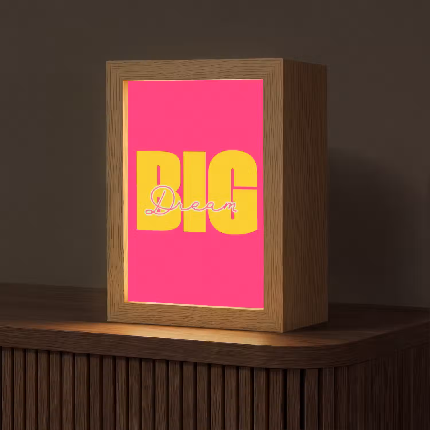Dream big - Roze - Geel - Minimalistisch Light Box met kabel (Tafellamp) klein -z3d_website