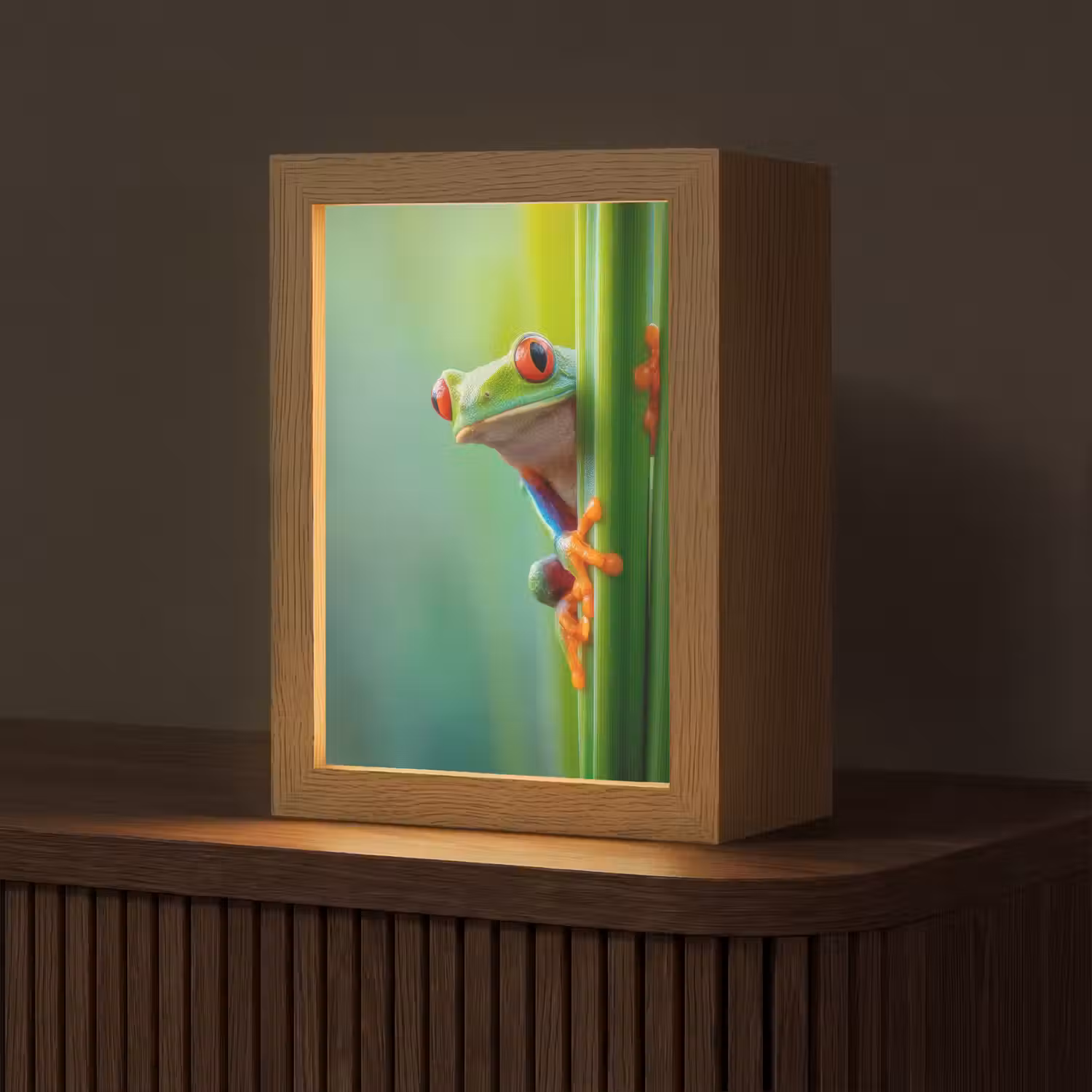 Groene kikker - Nieuwsgierig - Gras Light Box met kabel (Tafellamp) klein -z3d_website