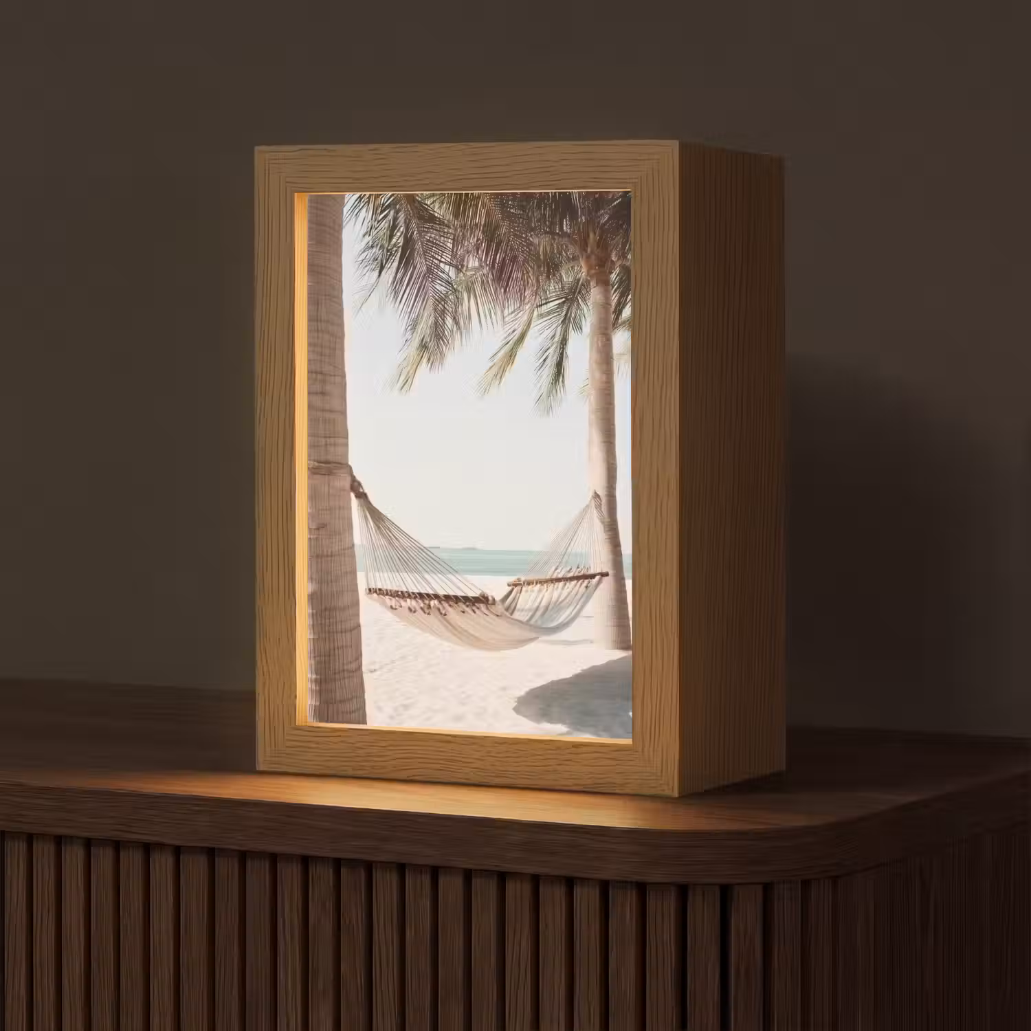 Hangmat - Palmbomen - Strand - Zee Light Box met kabel (Tafellamp) klein -z3d_website