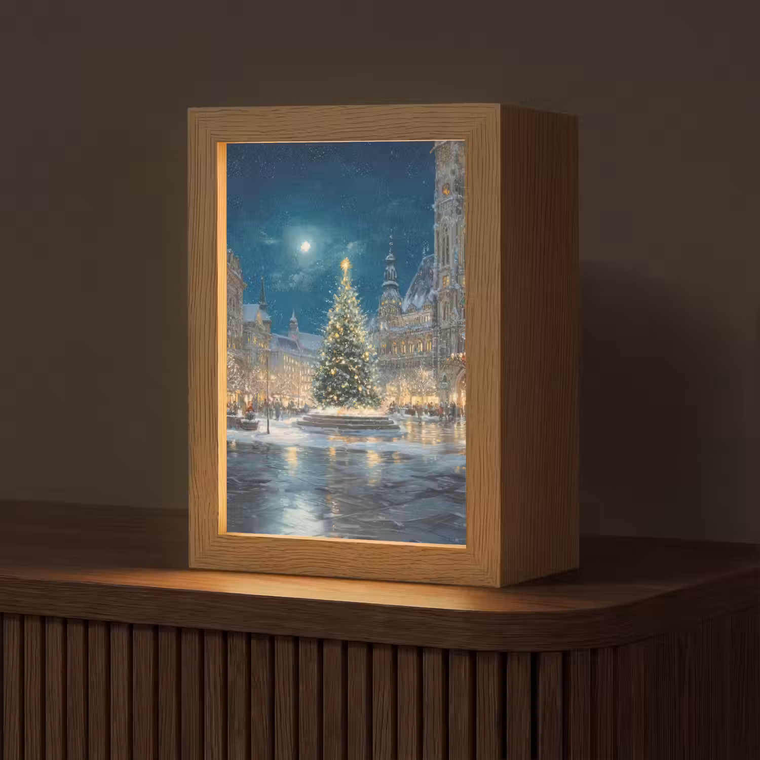 Kerstnacht - Stadsplein - Meerkleurig Light Box met kabel (Tafellamp) klein -z3d_website