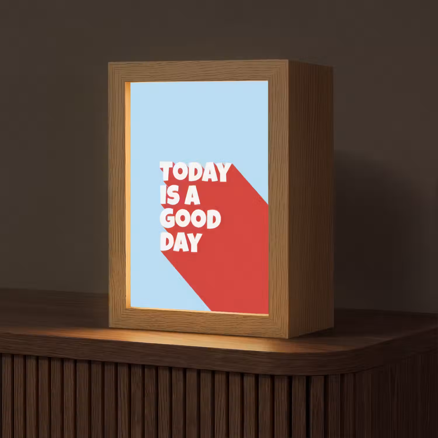 Today is a good day - Rood - lichtblauw Light Box met kabel (Tafellamp) klein -z3d_website