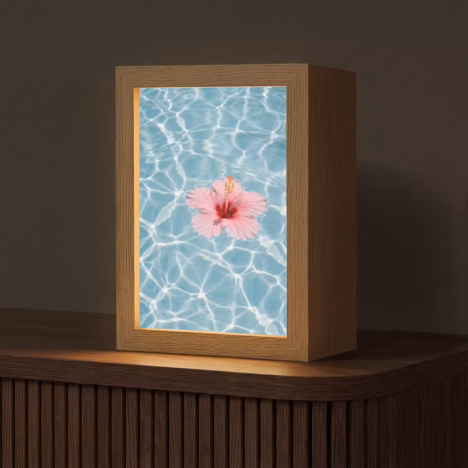 Hibiscus - Water - Roze Light Box met kabel (Tafellamp) klein -z3d_website