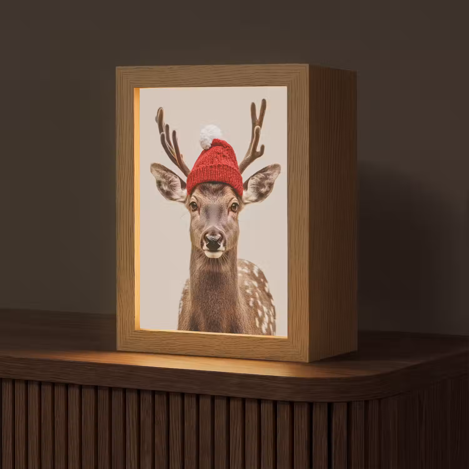 Hert - Kerst - Muts - Dieren - Winter - Grappig Light Box met kabel (Tafellamp) klein -z3d_website