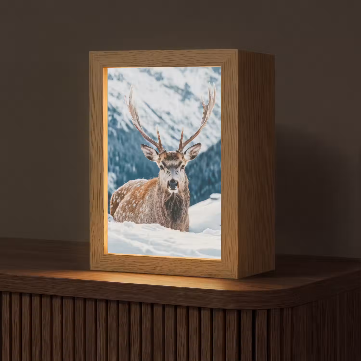 Hert - Landschap - Winter - Natuur - Dieren - Bergen Light Box met kabel (Tafellamp) klein -z3d_website