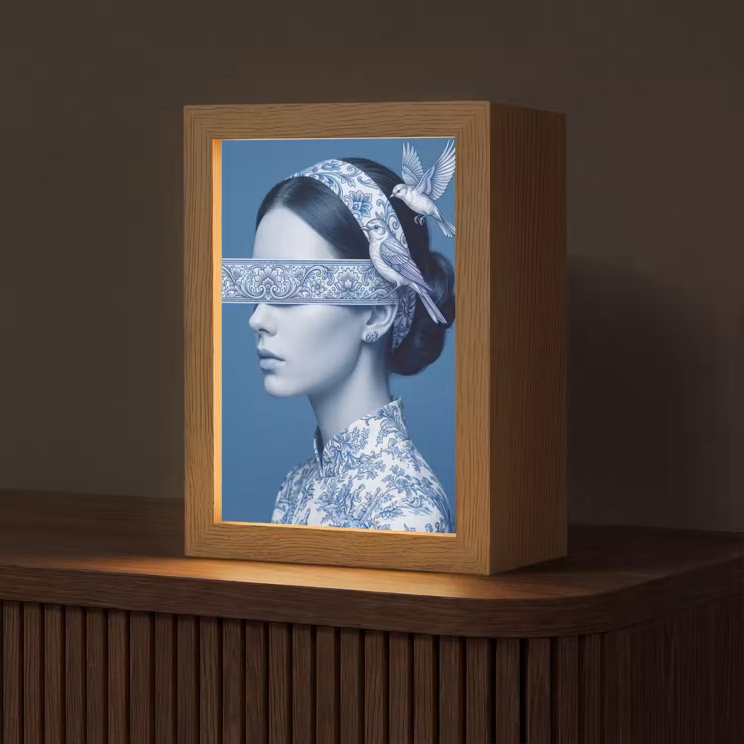 Portret - Klassiek - Wit - Blauw Light Box met kabel (Tafellamp) klein -z3d_website