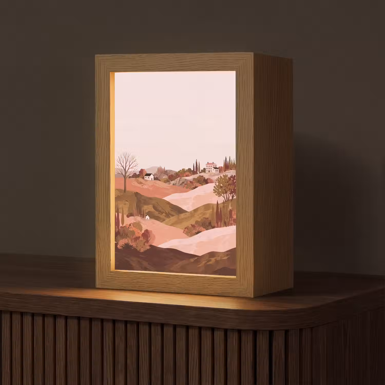 Heuvellandschap - Grafisch - Terracotta Light Box met kabel (Tafellamp) klein -z3d_website