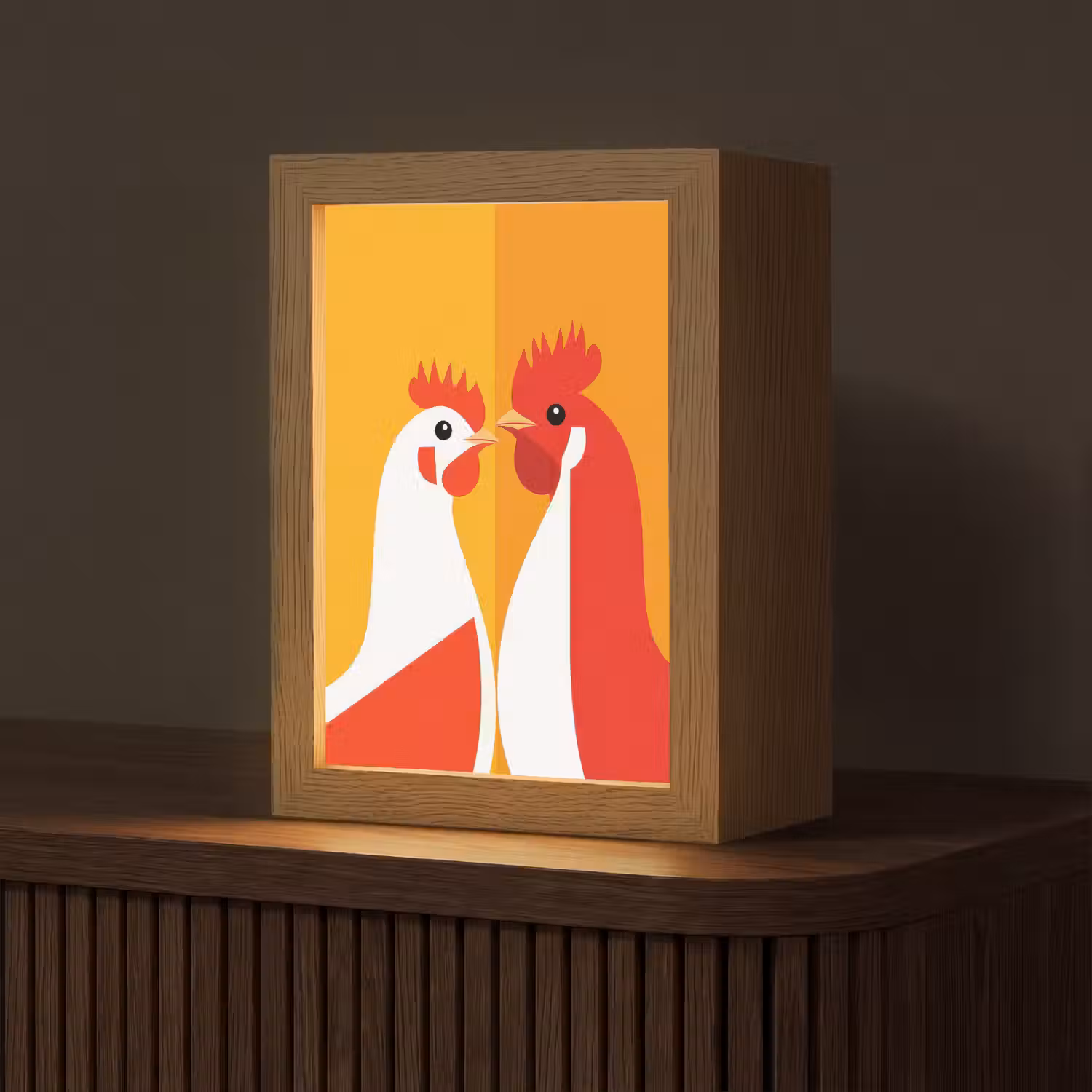 Kippen - Oranje - Vlakken Light Box met kabel (Tafellamp) klein -z3d_website