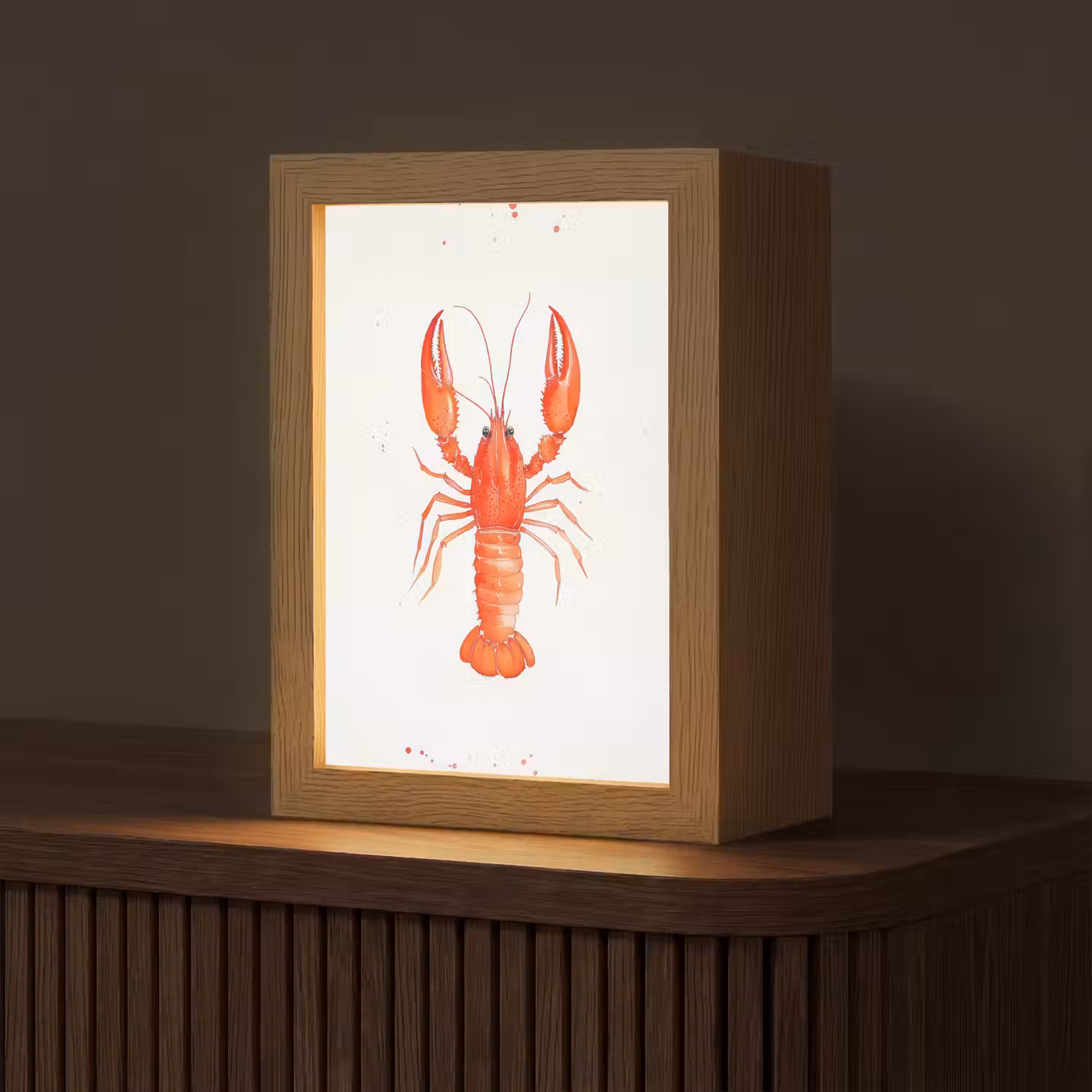 Kreeft - Waterverf - Aquarel - Oranje Light Box met kabel (Tafellamp) klein -z3d_website