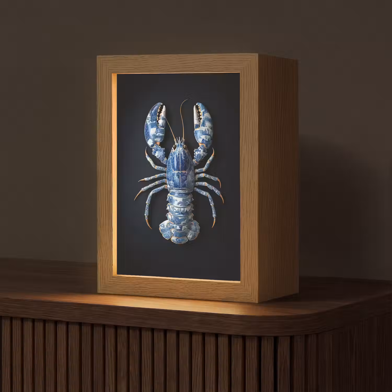 Kreeft - Delftsblauw - Schild - Stoer Light Box met kabel (Tafellamp) klein -z3d_website